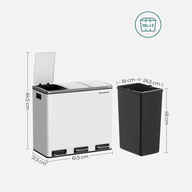 Songmics Treteimer LTB54WT – Stahl, Weiss