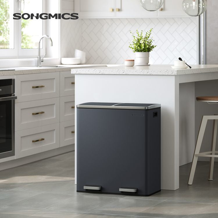 Songmics Systempapierkorb – 30 + 30 l, mit Deckel – Stahl, grau – B × H × T 585 × 650 × 360 mm