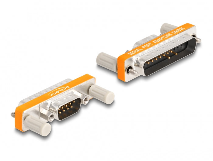 DeLOCK Adapter D-Sub 9 zu D-Sub 25 – RS-232, männlich zu männlich, Goldkontakte, Orange/Silber