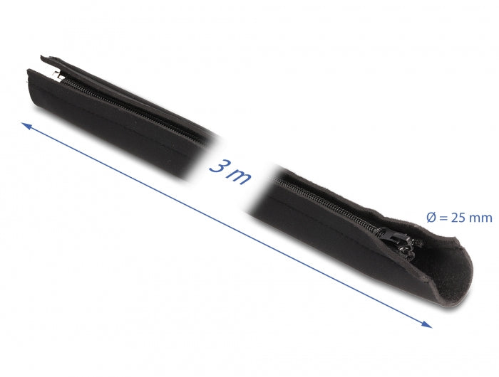 DeLOCK Kabelschlauch, Ø 25 mm × 3 m, Neopren, Reissverschluss, elastisch – schwarz