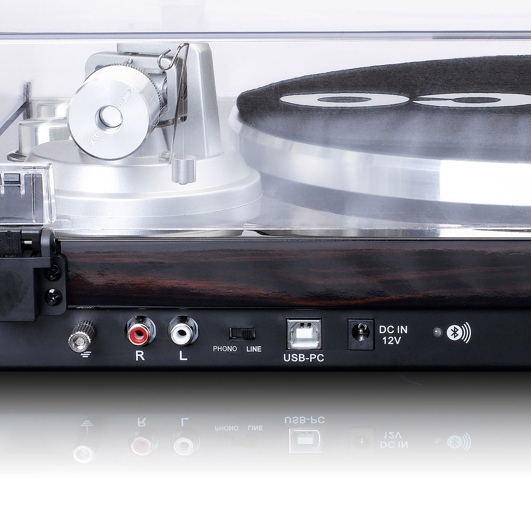 Lenco LBT-288WA – Plattenspieler (Riemenantrieb, manuell), Bluetooth, Phono-Vorverstärker, 33⅓/45 U/min – Schwarz/Braun