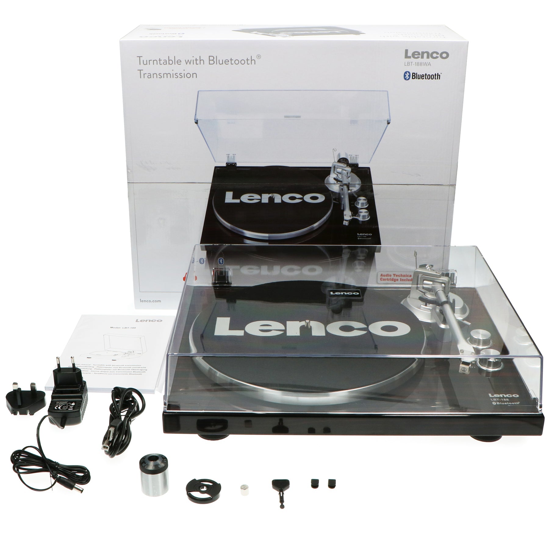 Lenco LBT-288WA – Plattenspieler (Riemenantrieb, manuell), Bluetooth, Phono-Vorverstärker, 33⅓/45 U/min – Schwarz/Braun
