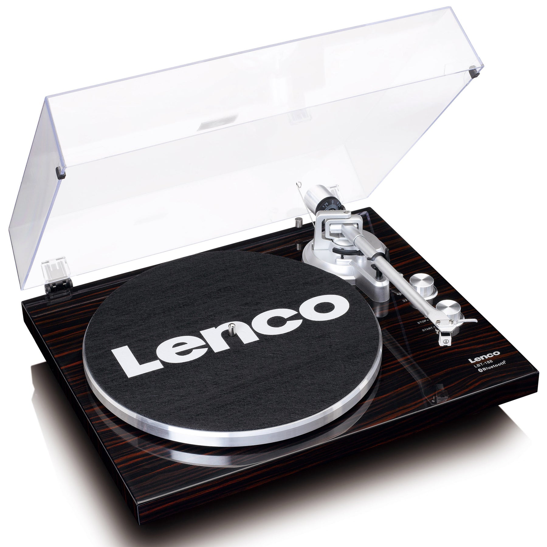 Lenco LBT-288WA – Plattenspieler (Riemenantrieb, manuell), Bluetooth, Phono-Vorverstärker, 33⅓/45 U/min – Schwarz/Braun