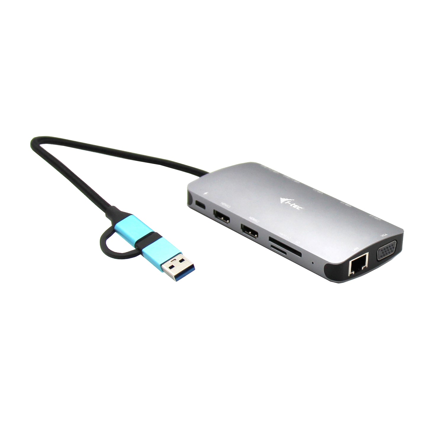 i-tec Metal Nano Dockingstation – USB-C, 2× HDMI, 1× VGA, 4× USB-A, 100 W PD, GbE, für Windows/Mac/Linux