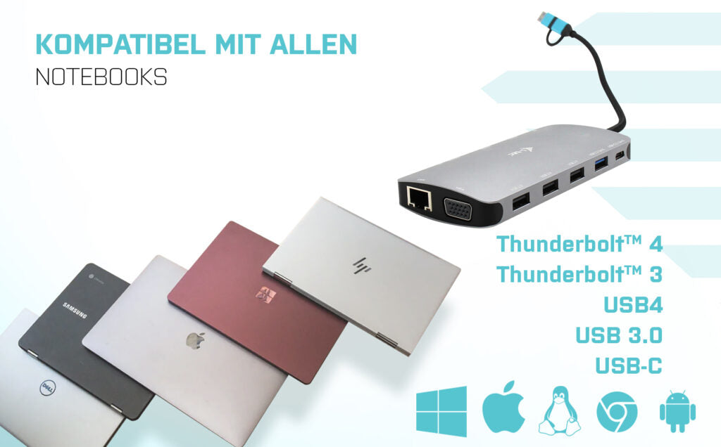 i-tec Metal Nano Dockingstation – USB-C, 2× HDMI, 1× VGA, 4× USB-A, 100 W PD, GbE, für Windows/Mac/Linux