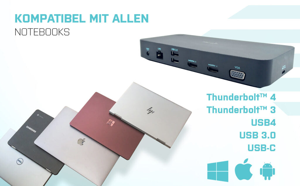 i-tec Dockingstation – USB-C, 2× HDMI, 1× VGA, 100 W PD, GbE, 3,5 mm Audio, für Windows/Mac/Android
