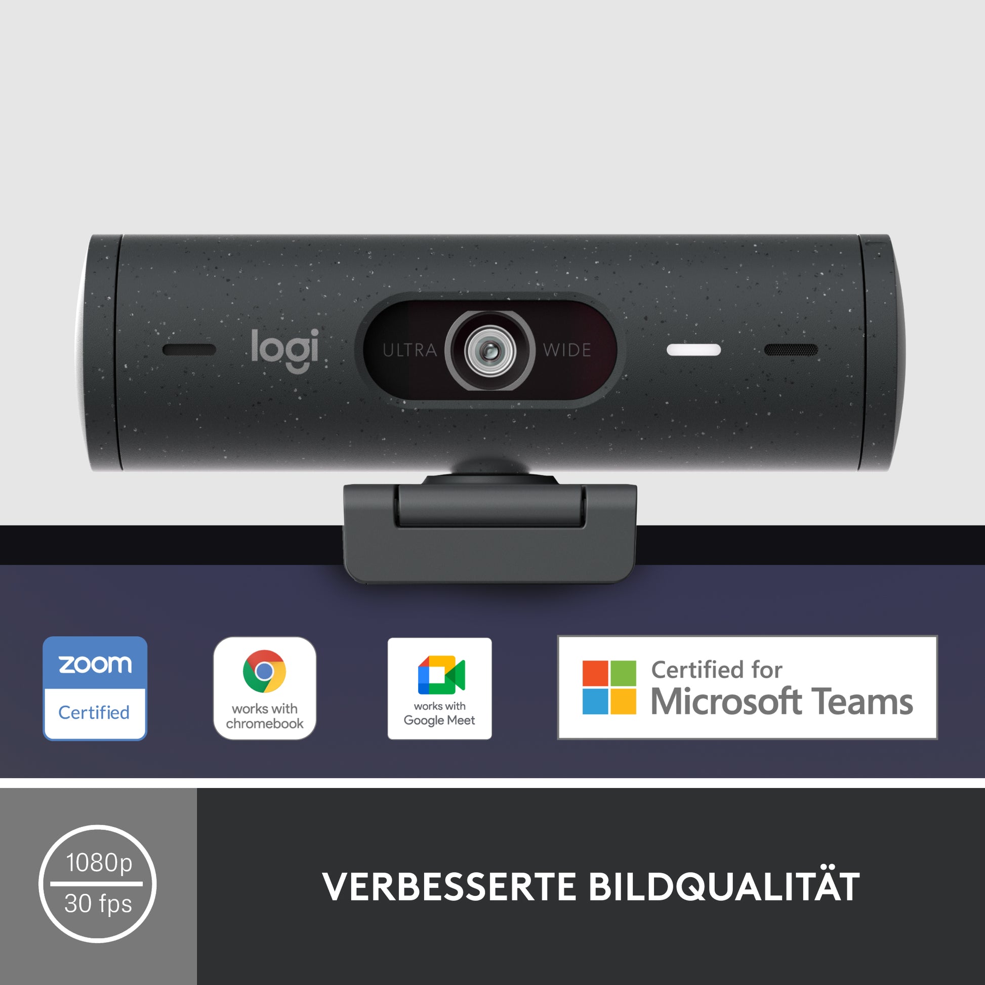 Logitech Brio 500 Webcam – Full HD, 60 fps, USB-C, Autofokus, Abdeckung, 90°