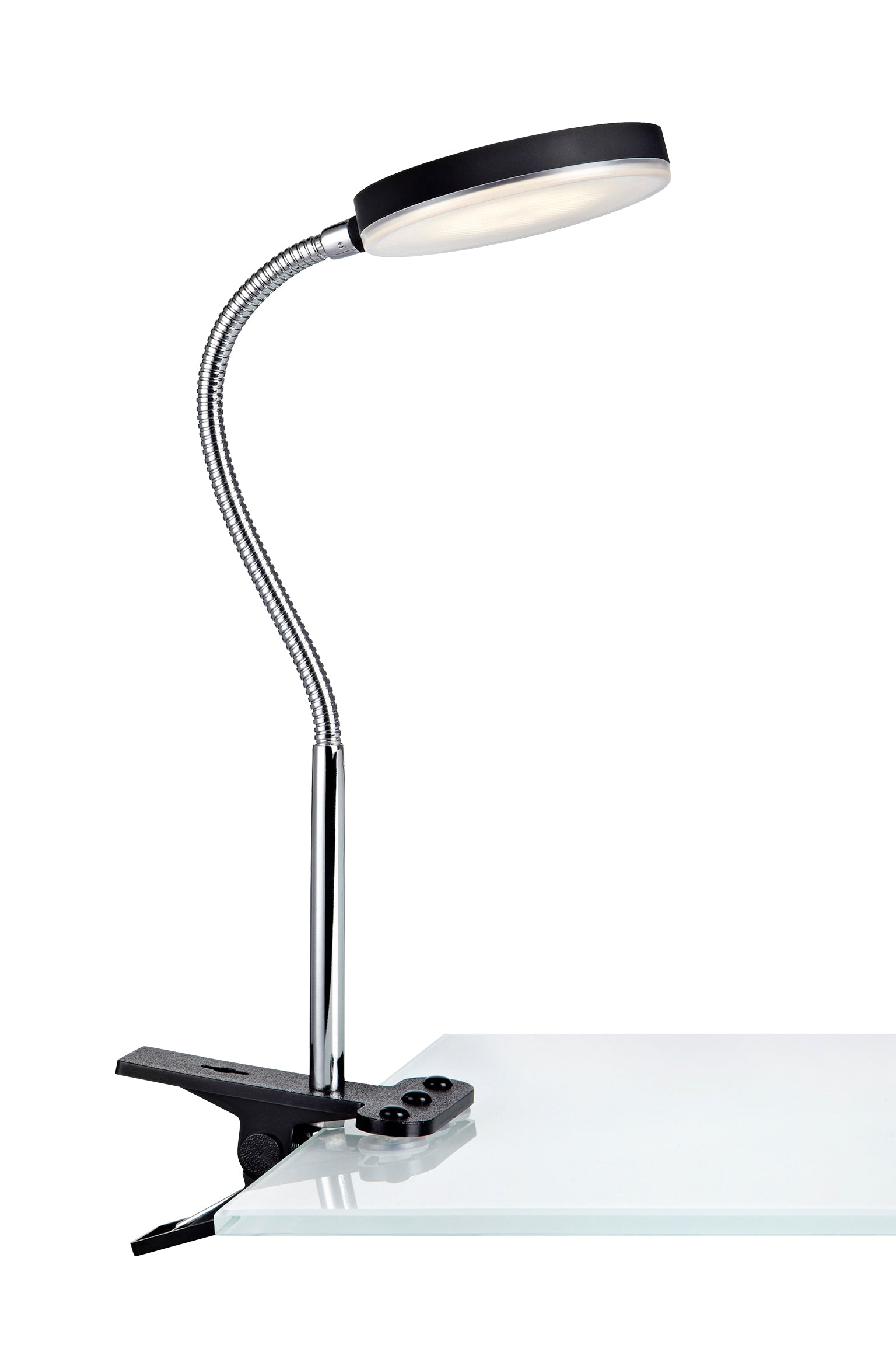 Markslöjd Tischleuchte FLEX Clip 1L – LED 5 W, 300 lm, 3000 K, Klemmfuss, höhenverstellbar – Schwarz/Chrom