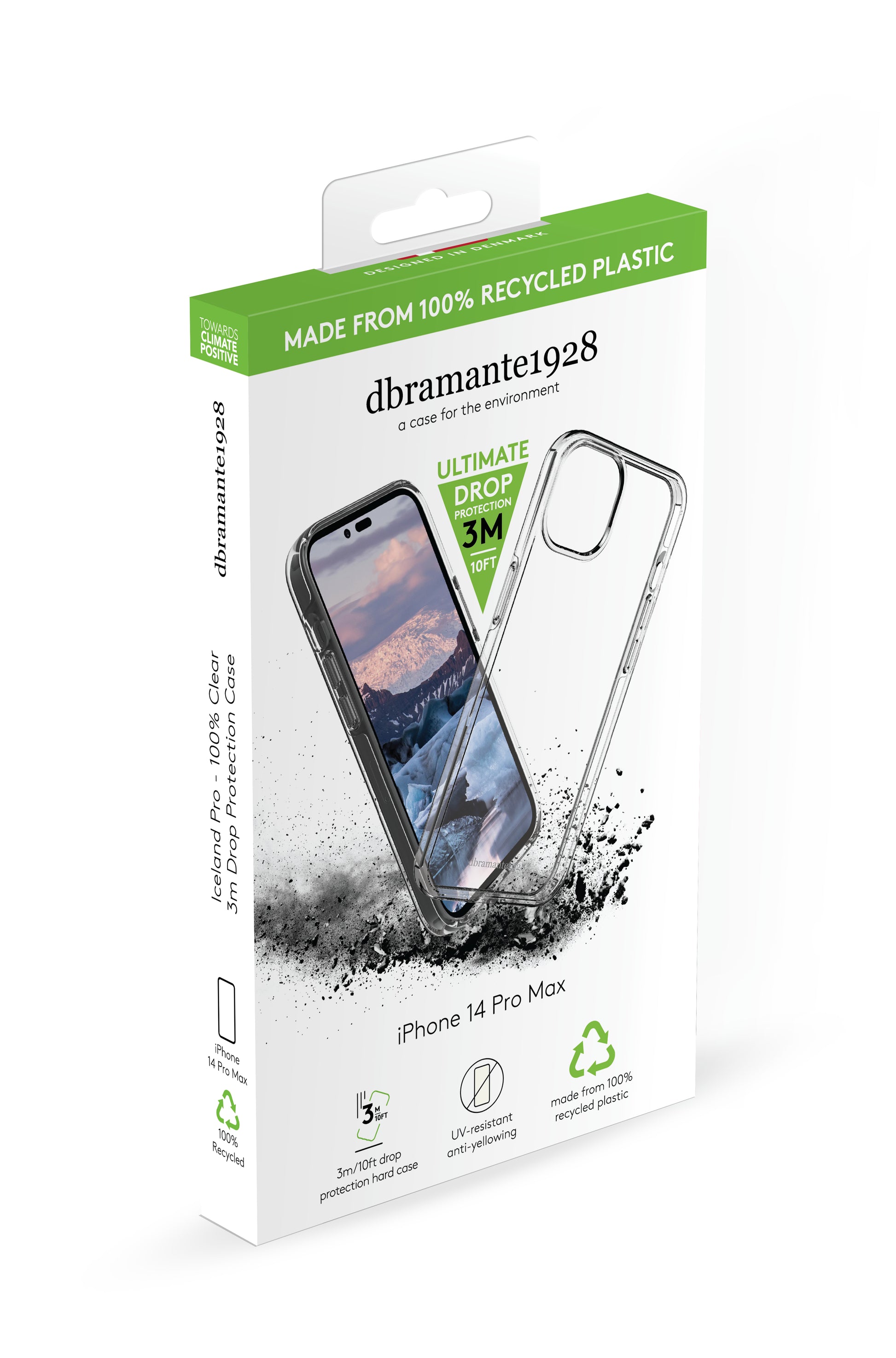 dbramante1928 Backcover – für Apple iPhone 14 Pro Max, Recycling-Kunststoff, transparent, bis 3 m sturzsicher