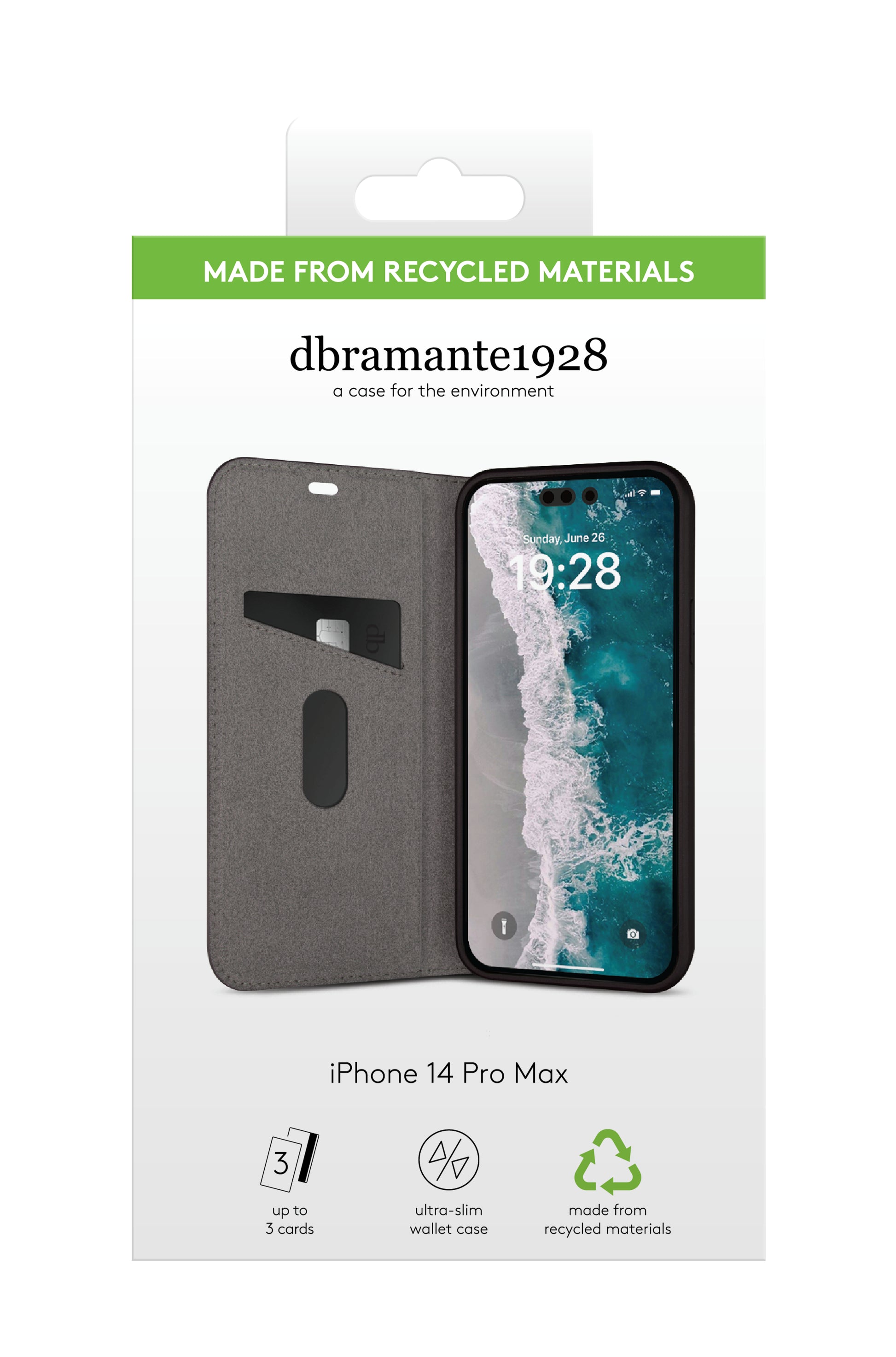 dbramante1928 Wallethülle – für Apple iPhone 14 Pro Max, mit Ständer, 3 Kartenfächer, PU, schwarz