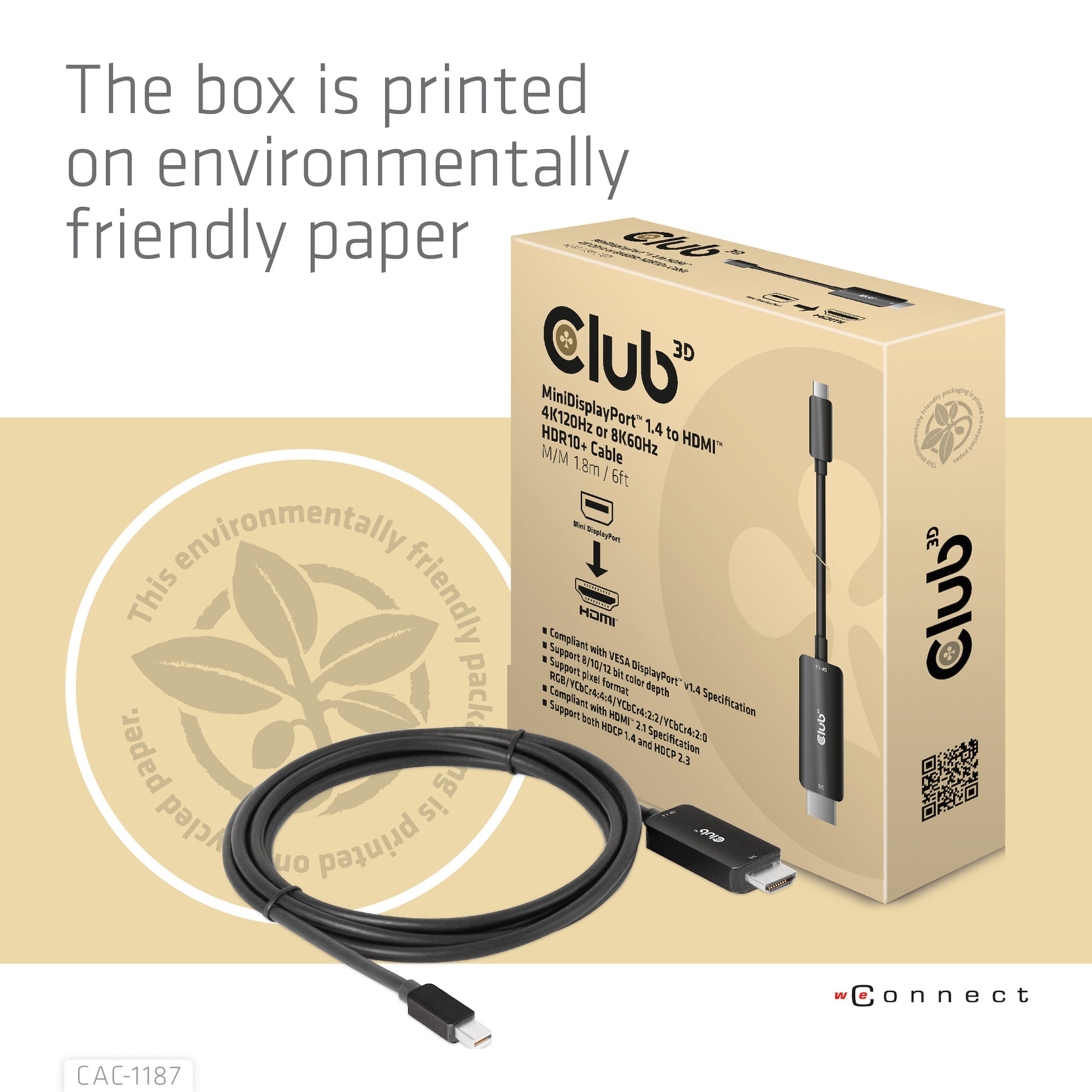 CLUB3D Mini DisplayPort auf HDMI Kabel HDMI 2.1 8K 60 Hz – 1,8 m – HDR – für Windows, Mac