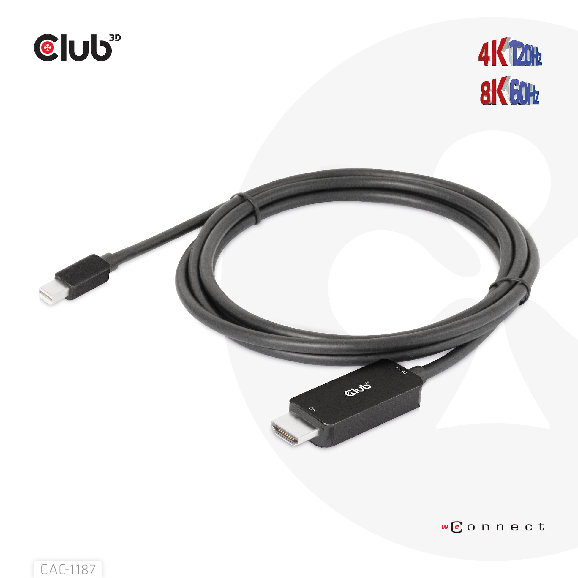 CLUB3D Mini DisplayPort auf HDMI Kabel HDMI 2.1 8K 60 Hz – 1,8 m – HDR – für Windows, Mac