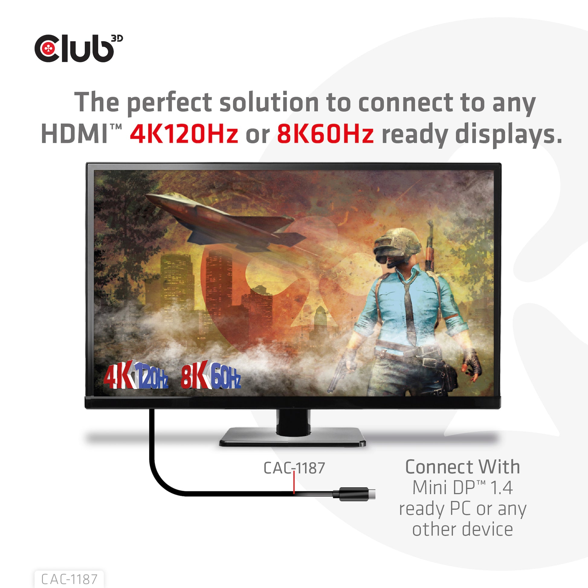 CLUB3D Mini DisplayPort auf HDMI Kabel HDMI 2.1 8K 60 Hz – 1,8 m – HDR – für Windows, Mac