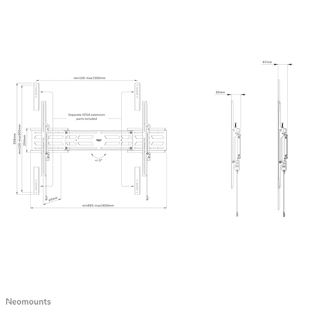 Neomounts WL30S-950BL19 – Wandhalterung, fix, für 60", VESA 700×400, bis 160 kg, schwarz