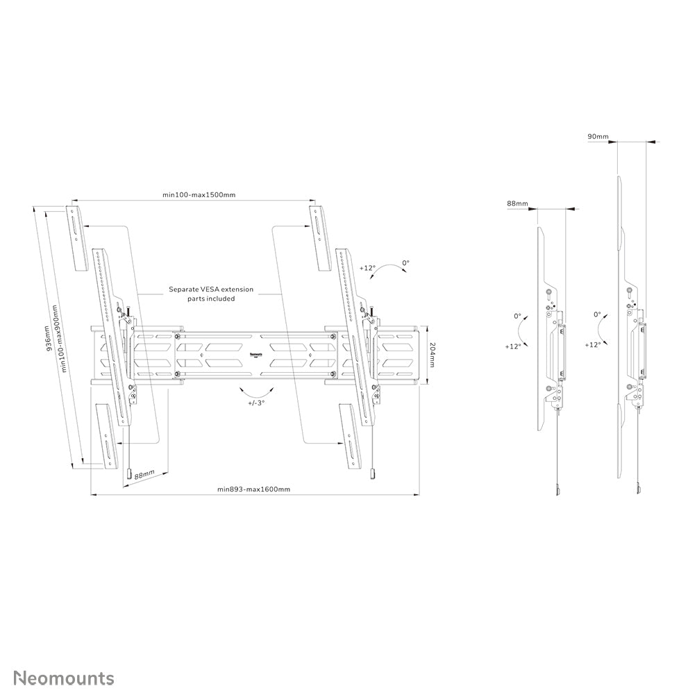 Neomounts WL35S-950BL19 – Wandhalterung, neigbar, für 84", VESA 600×400, bis 160 kg, Schwarz