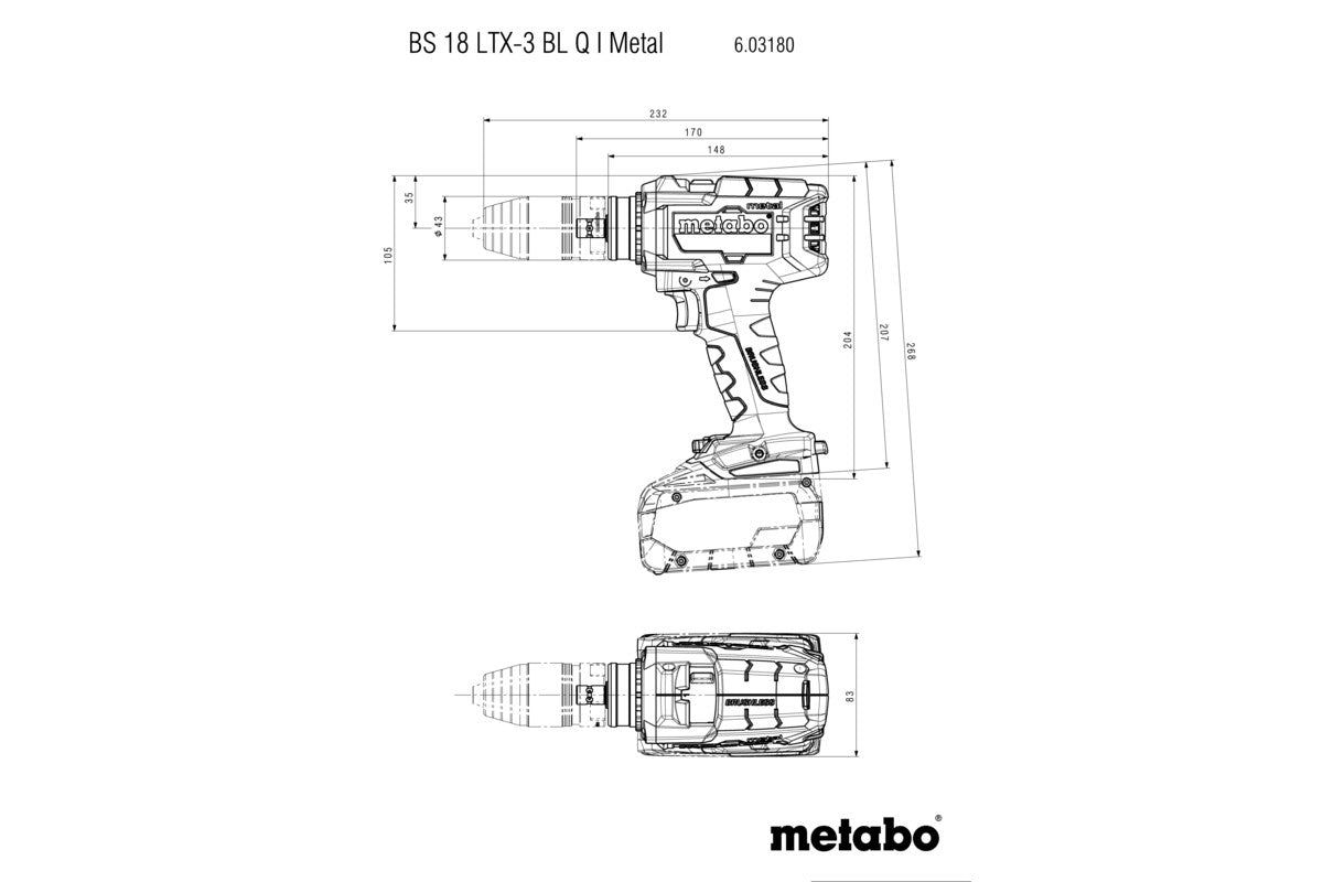 Metabo Bohrschrauber BS 18 LTX-3 BL Q I – 18 V (CAS) – Schnellspannbohrfutter (Ø 13 mm) – 115 Nm – Solo
