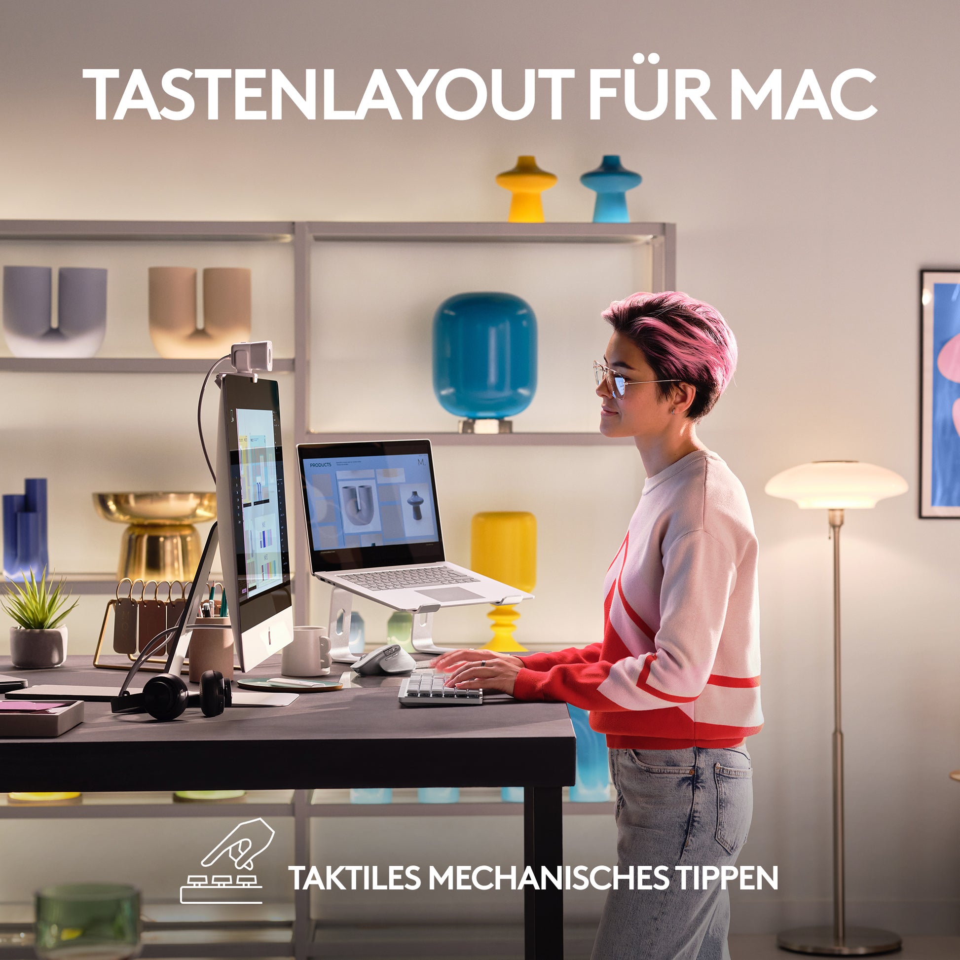 Logitech MX Mechanical Mini – Tastatur, kabellos (Bluetooth/2,4 GHz), CH-Layout (DE-CH), TKL – für macOS