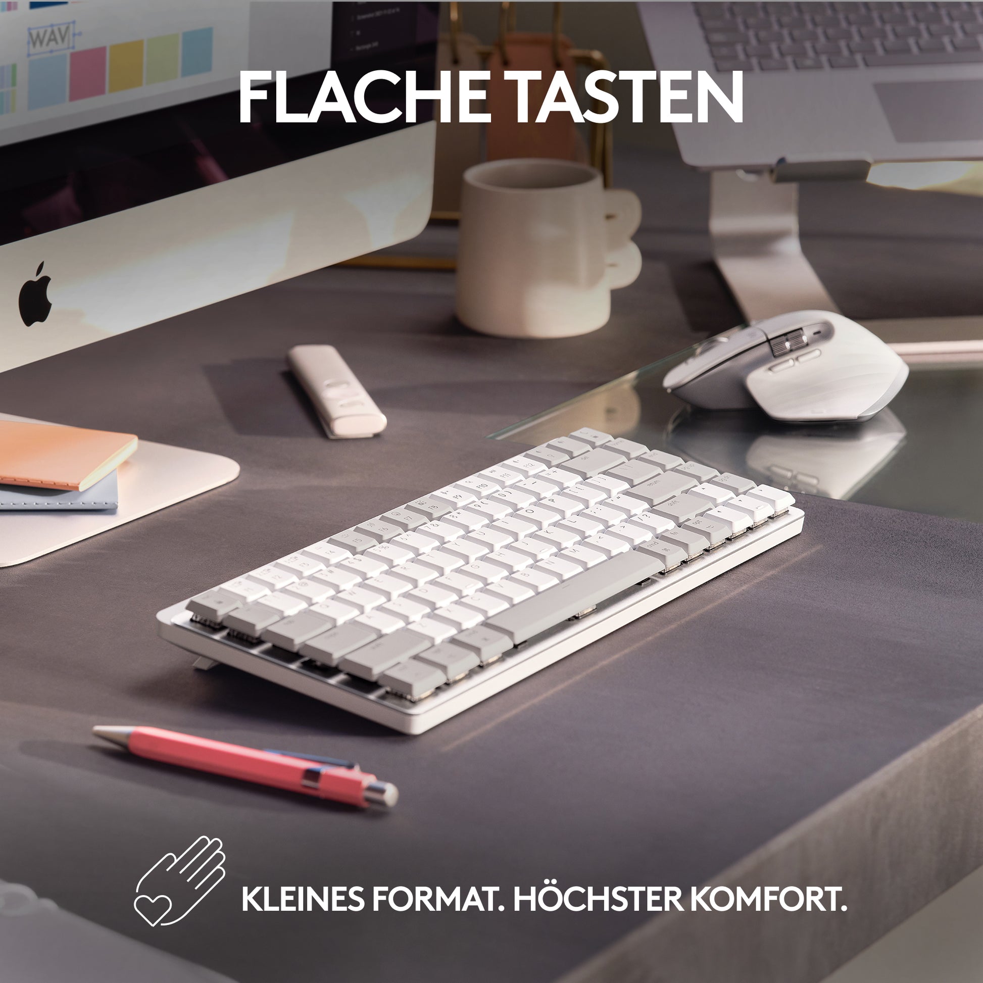 Logitech MX Mechanical Mini – Tastatur, kabellos (Bluetooth/2,4 GHz), CH-Layout (DE-CH), TKL – für macOS