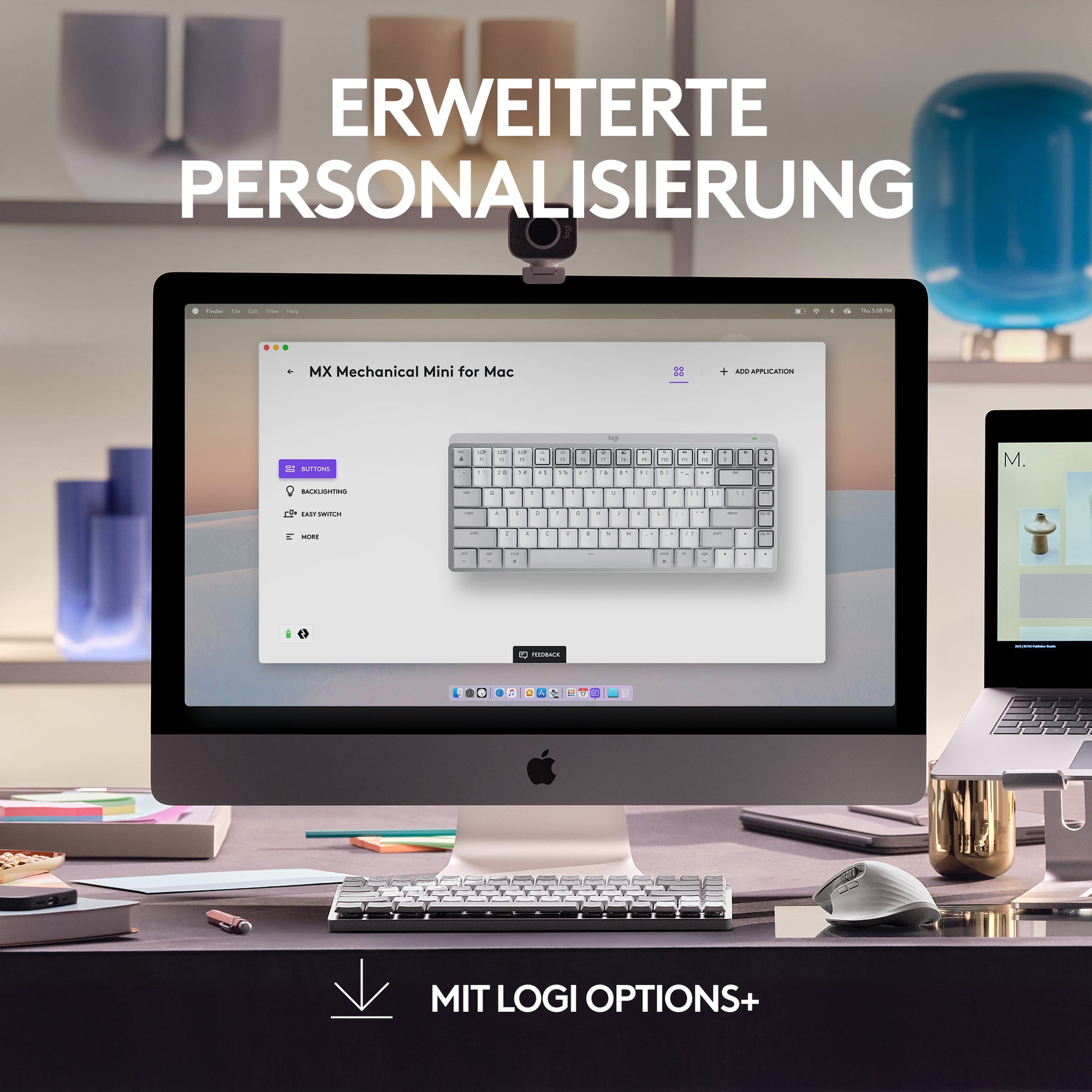 Logitech MX Mechanical Mini – Tastatur, kabellos (Bluetooth/2,4 GHz), CH-Layout (DE-CH), TKL – für macOS