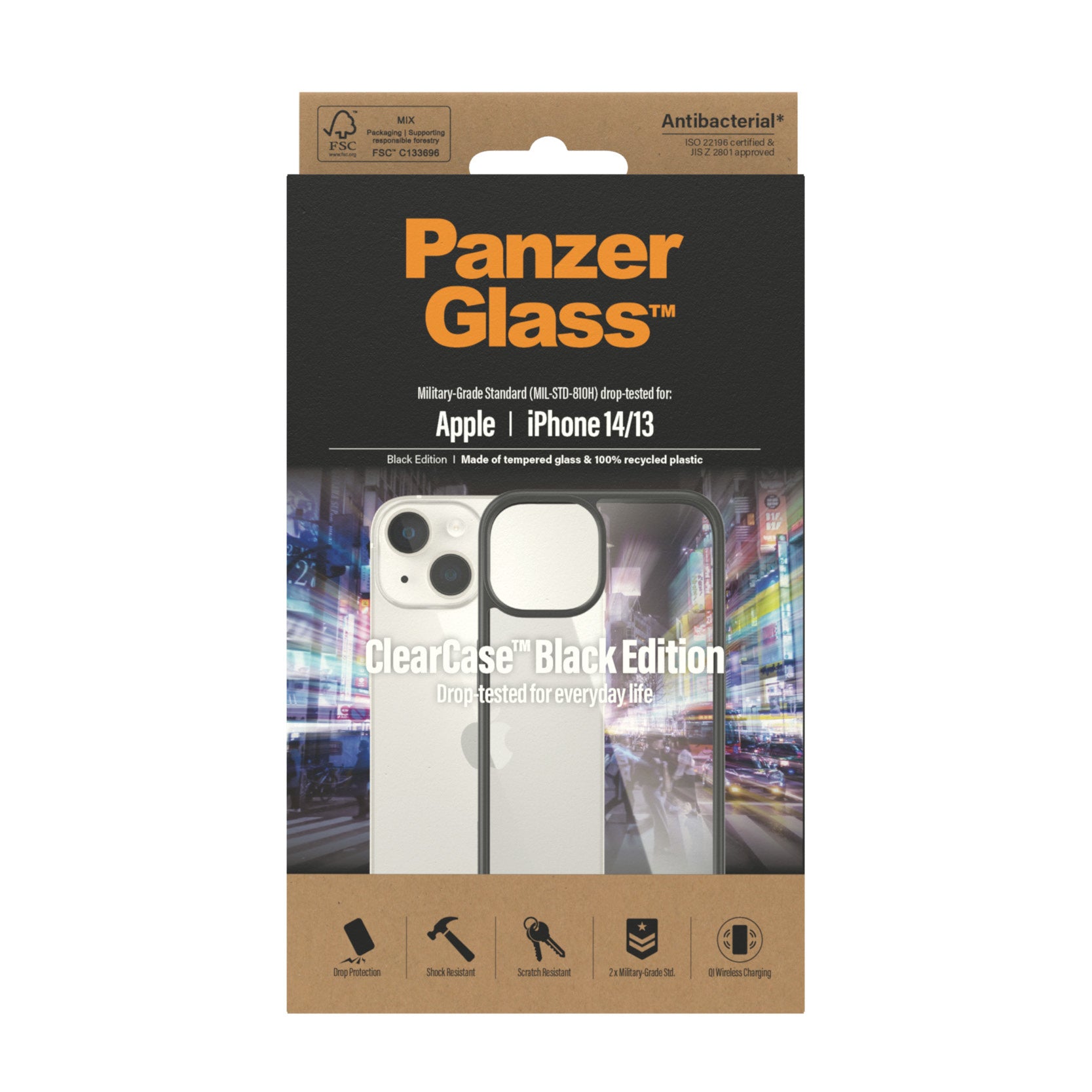 PanzerGlass Backcover – für Apple iPhone 14/13, Gehärtetes Glas+PET, Transparent, bis 2,4 m sturzsicher