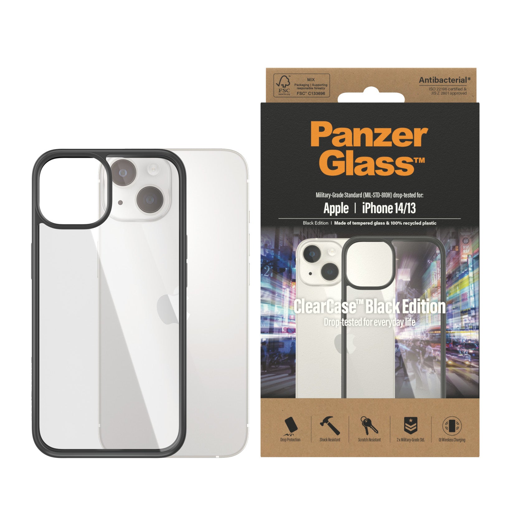 PanzerGlass Backcover – für Apple iPhone 14/13, Gehärtetes Glas+PET, Transparent, bis 2,4 m sturzsicher