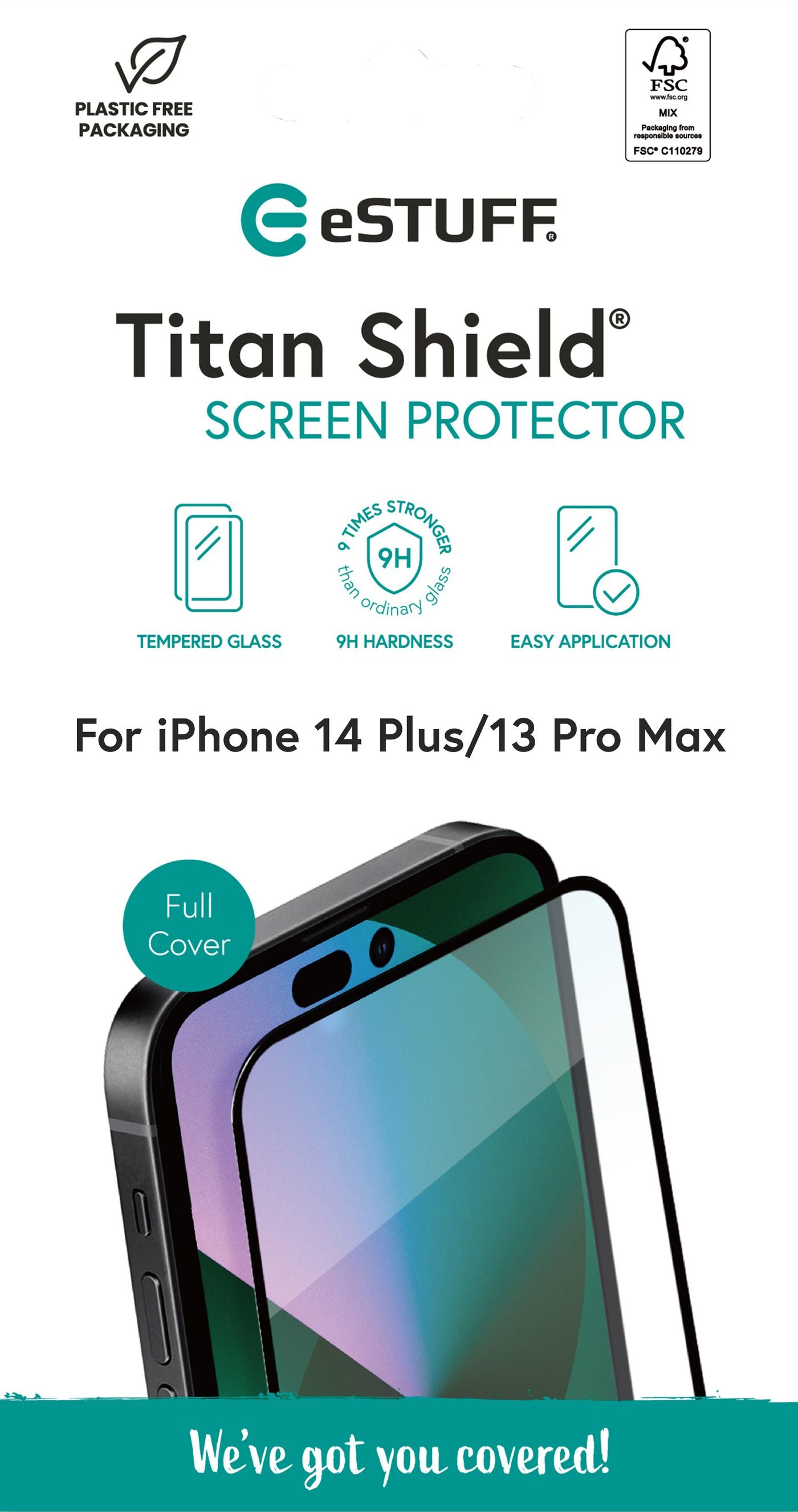 eSTUFF Displayschutz (Panzerglas), Full Cover – für iPhone 14 Plus/13 Pro Max