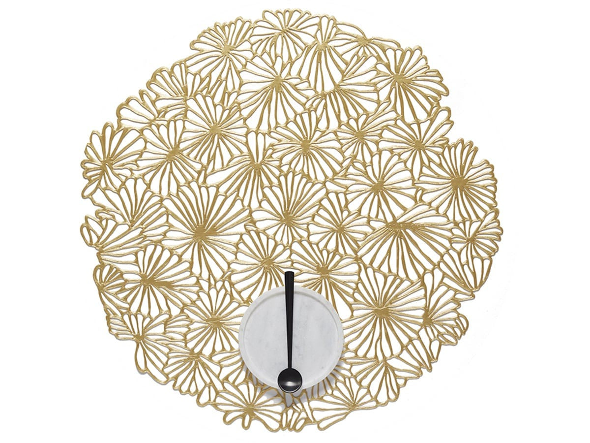 Chilewich Tischset Daisy – rund, Vinyl, gold, Ø38 cm