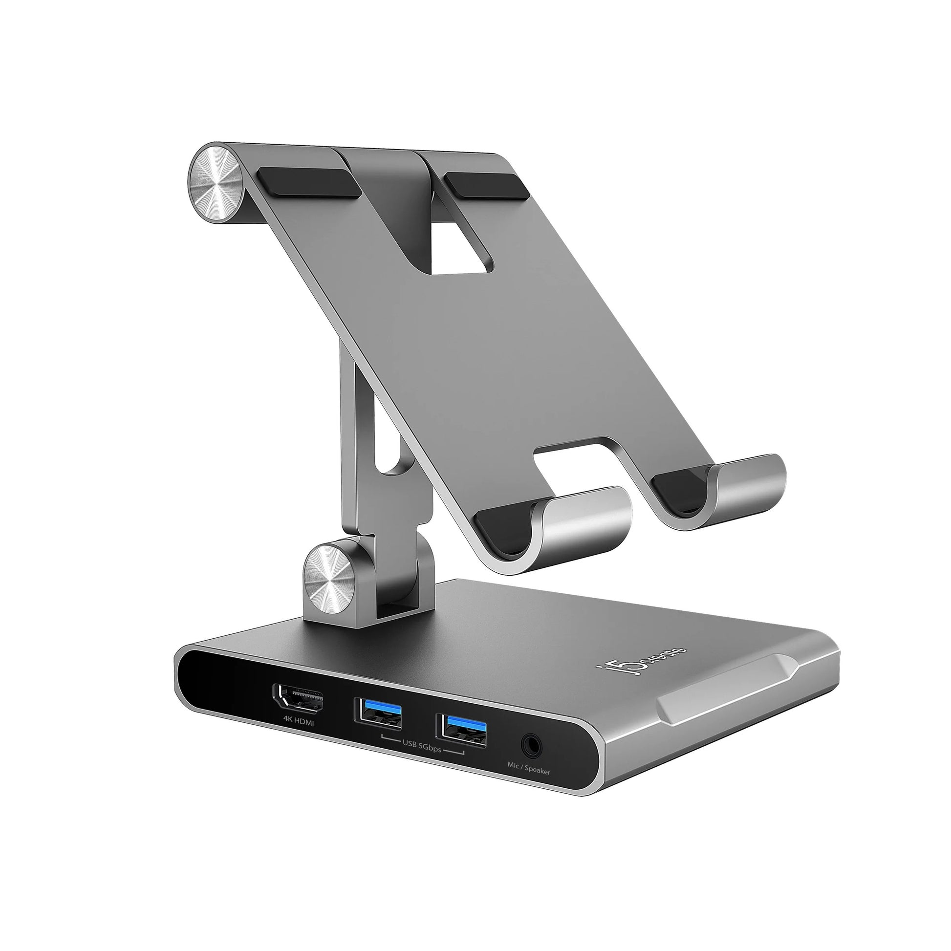 j5create Tablet-Ständer – für iPad Pro/Air/mini mit USB-C-Anschluss – bis 12,9" – USB-C PD 100W – Grau