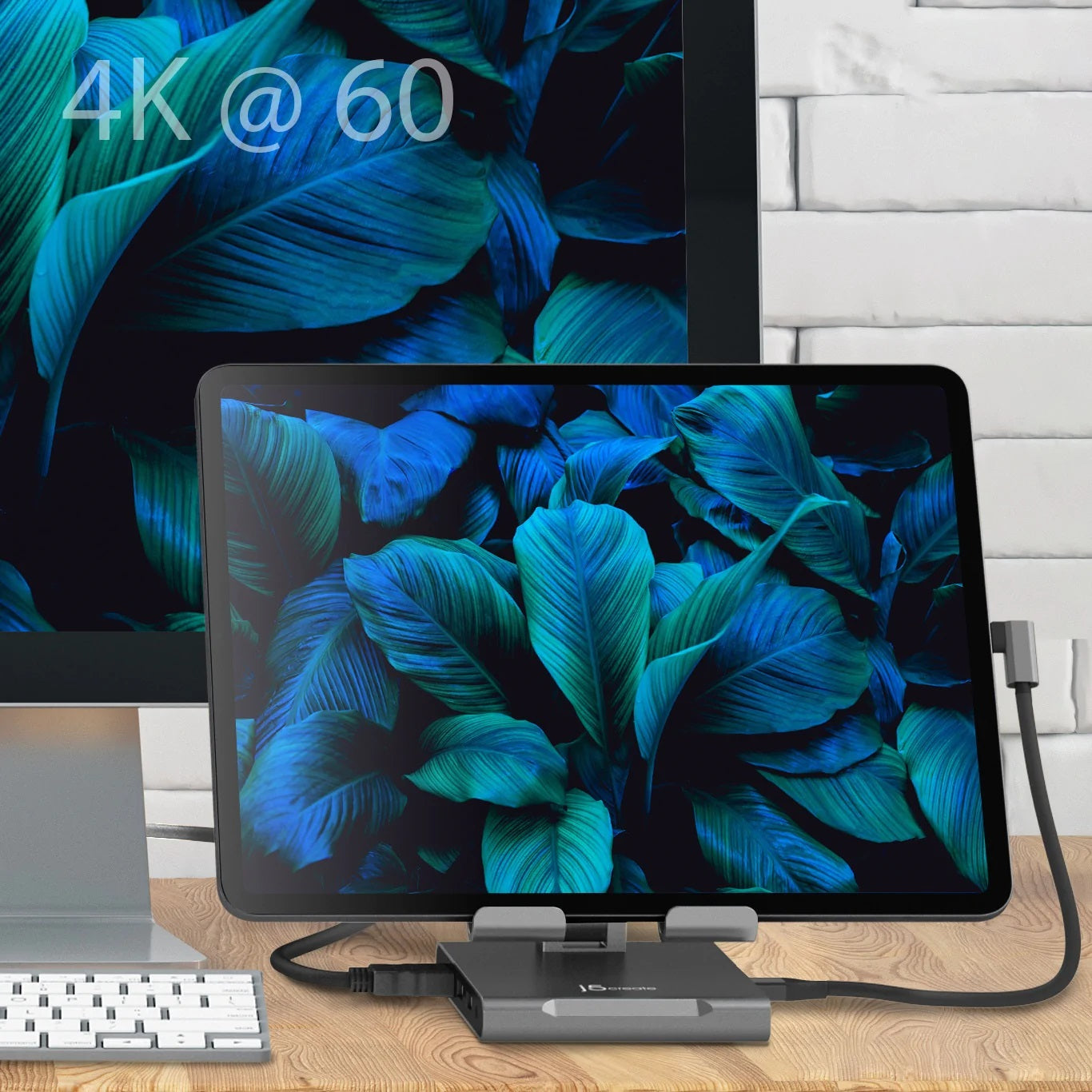 j5create Tablet-Ständer – für iPad Pro/Air/mini mit USB-C-Anschluss – bis 12,9" – USB-C PD 100W – Grau