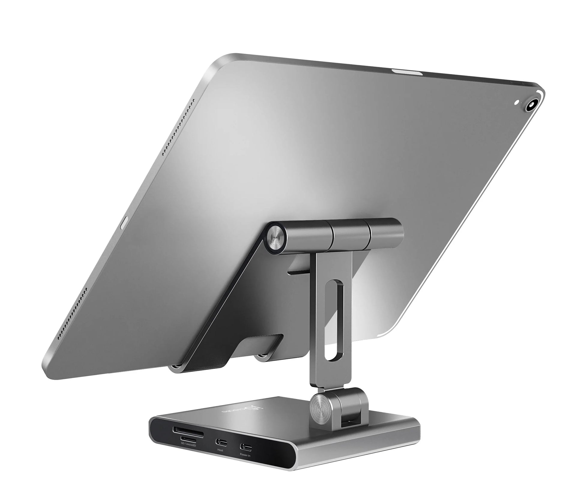 j5create Tablet-Ständer – für iPad Pro/Air/mini mit USB-C-Anschluss – bis 12,9" – USB-C PD 100W – Grau
