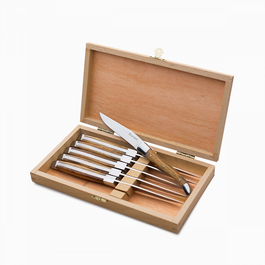 Sola Basic Steakmesser – 6er-Set, 10,5 cm, Glatter Schliff, Edelstahl, Holzgriff, Hellbraun