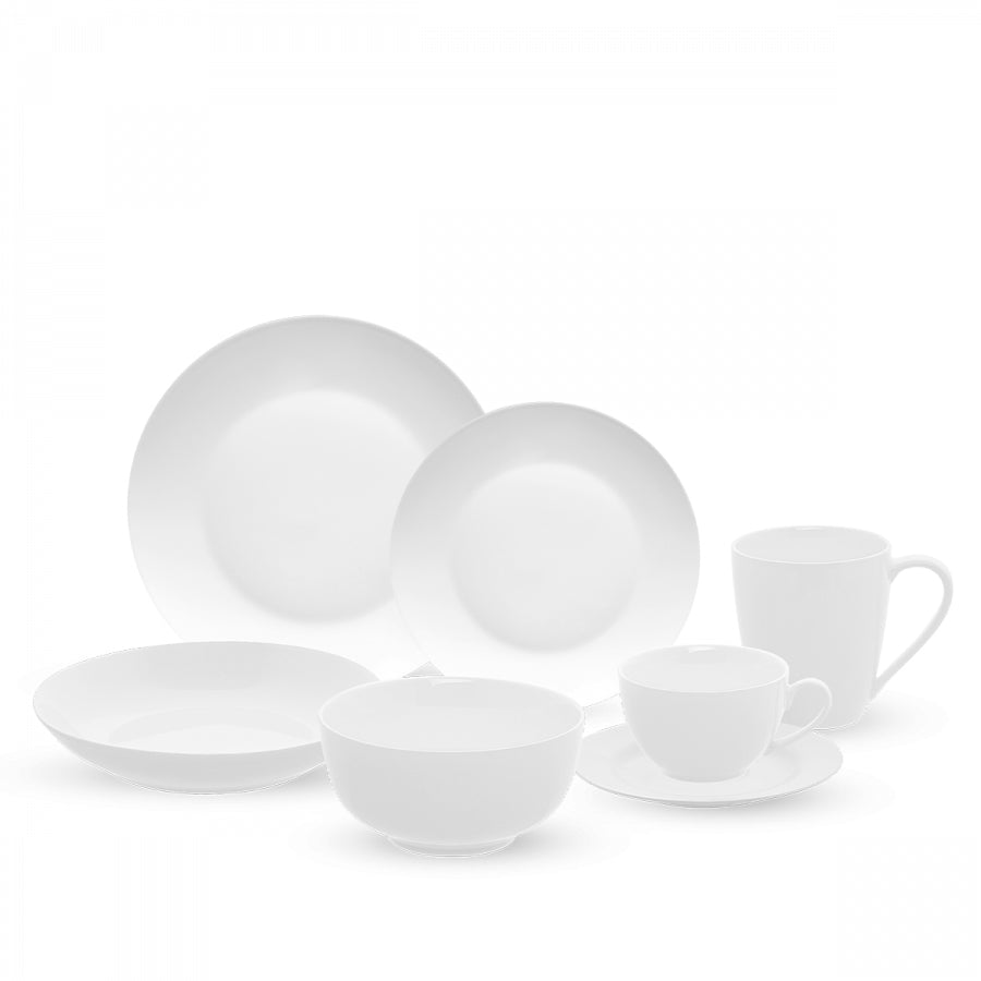 Sola Speise-Service Flow – Set 28-teilig, Ø 20 cm, Porzellan, Weiss, spülmaschinenfest, mikrowellengeeignet