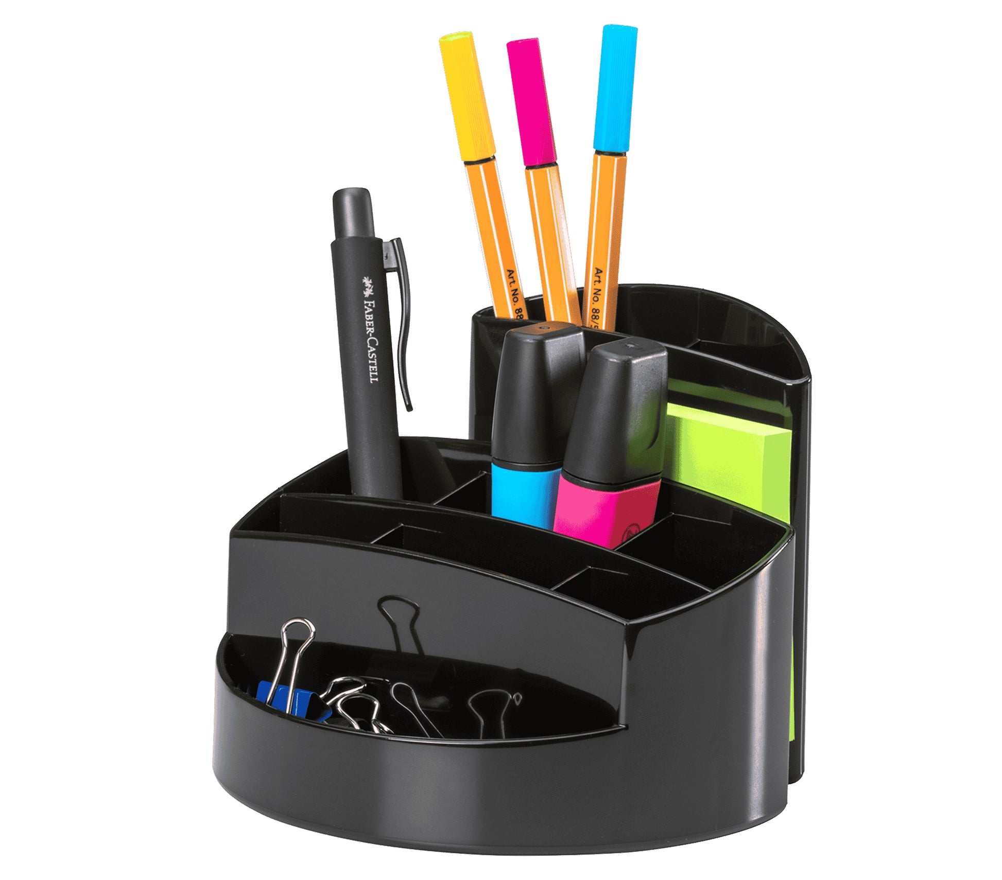 HAN Rondo Stifteköcher – 9 Fächer, schwarz, Polystyrol (PS), B 140 × H 109 × T 140 mm