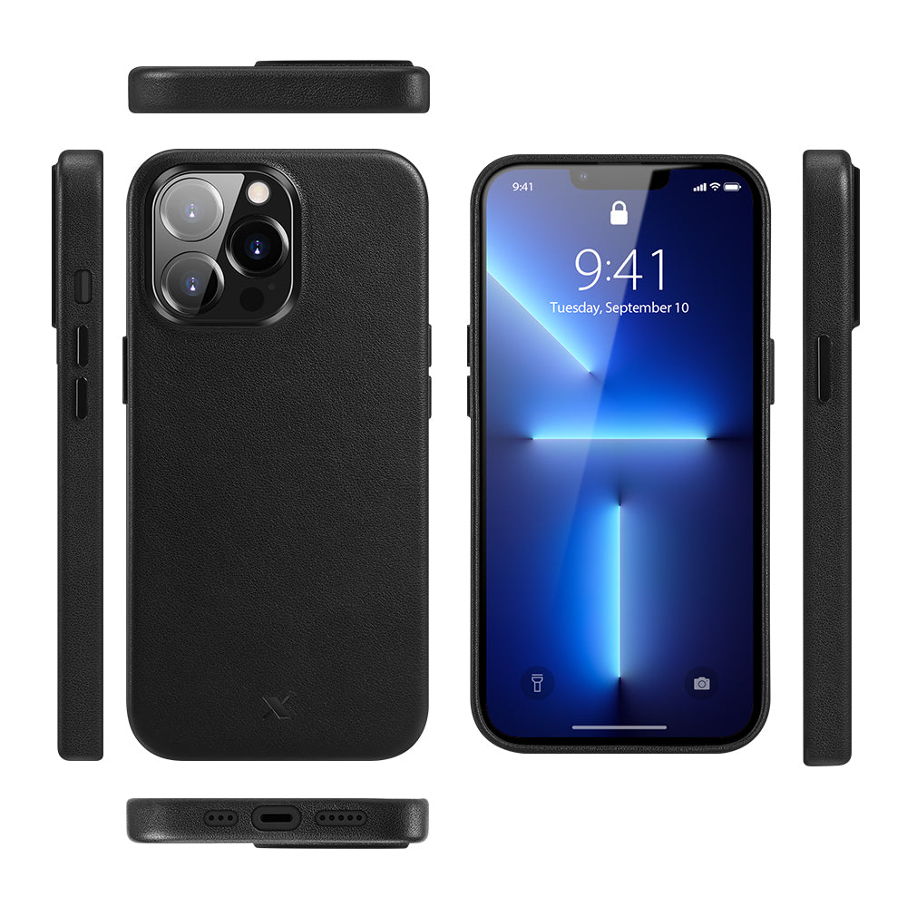 nevox StyleShell PRO Backcover – für Apple iPhone 15 Pro, MagSafe, Leder+Mikrofaser+PC, Schwarz