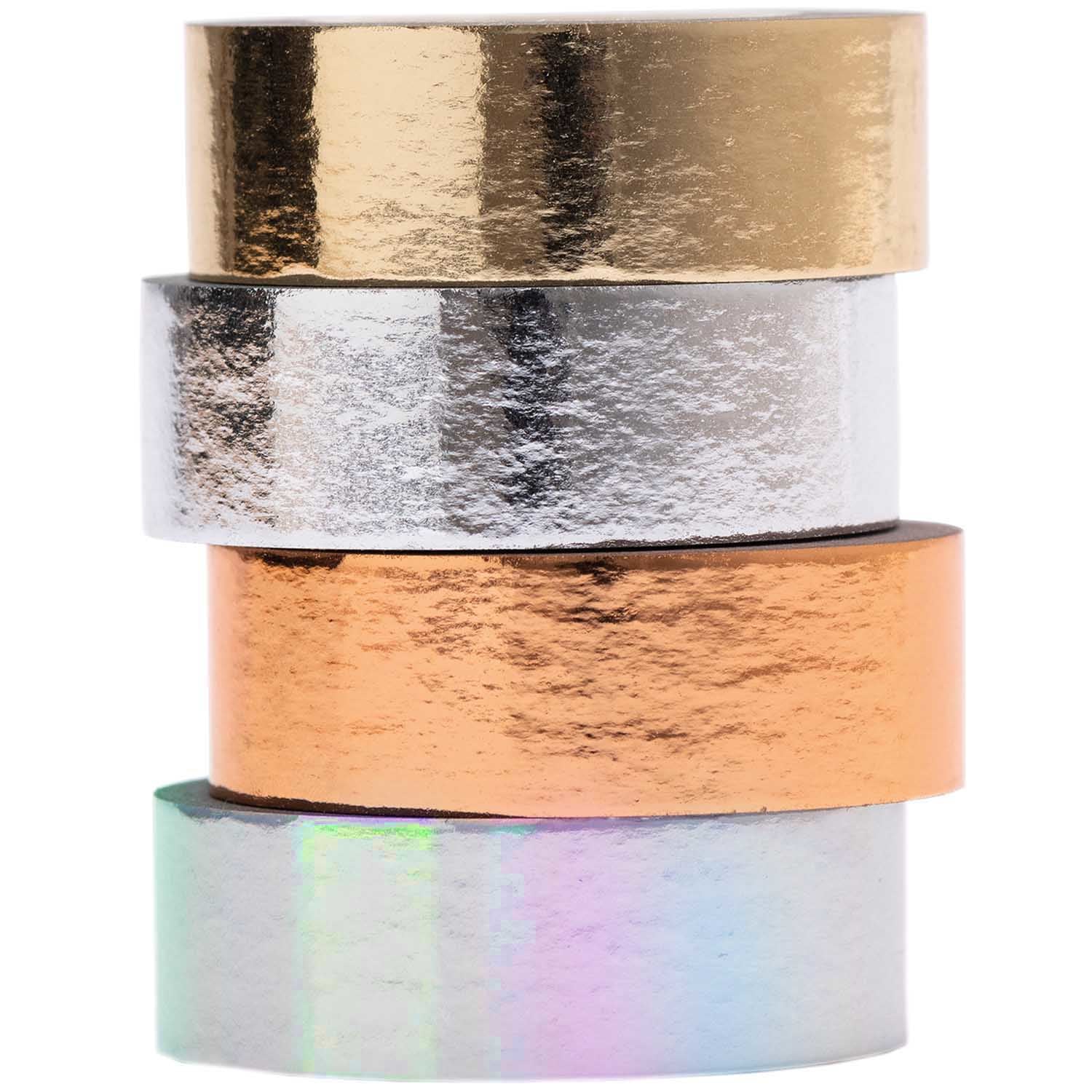 Rico Design Washi Tape – 15 mm × 5 m, gold, roségold, silber, wiederablösbar, 4 Rollen