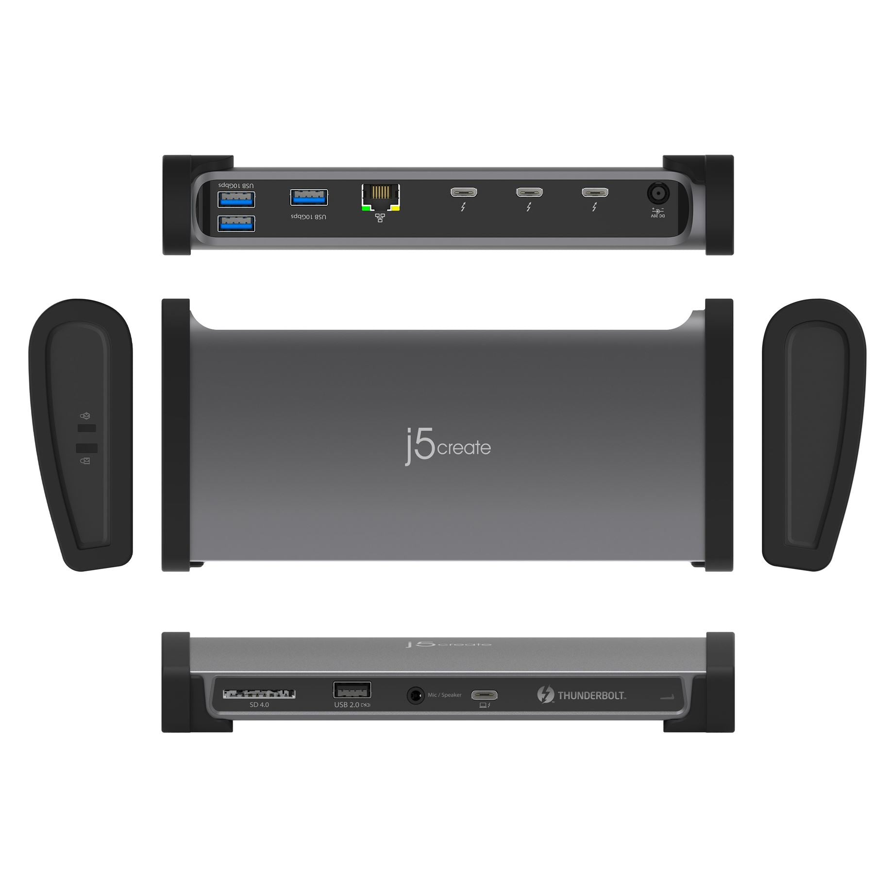 j5create JTD562-FN Dockingstation – Thunderbolt 4, 1× USB-A, 3× USB-C, 96 W PD, GbE, 3,5 mm Audio