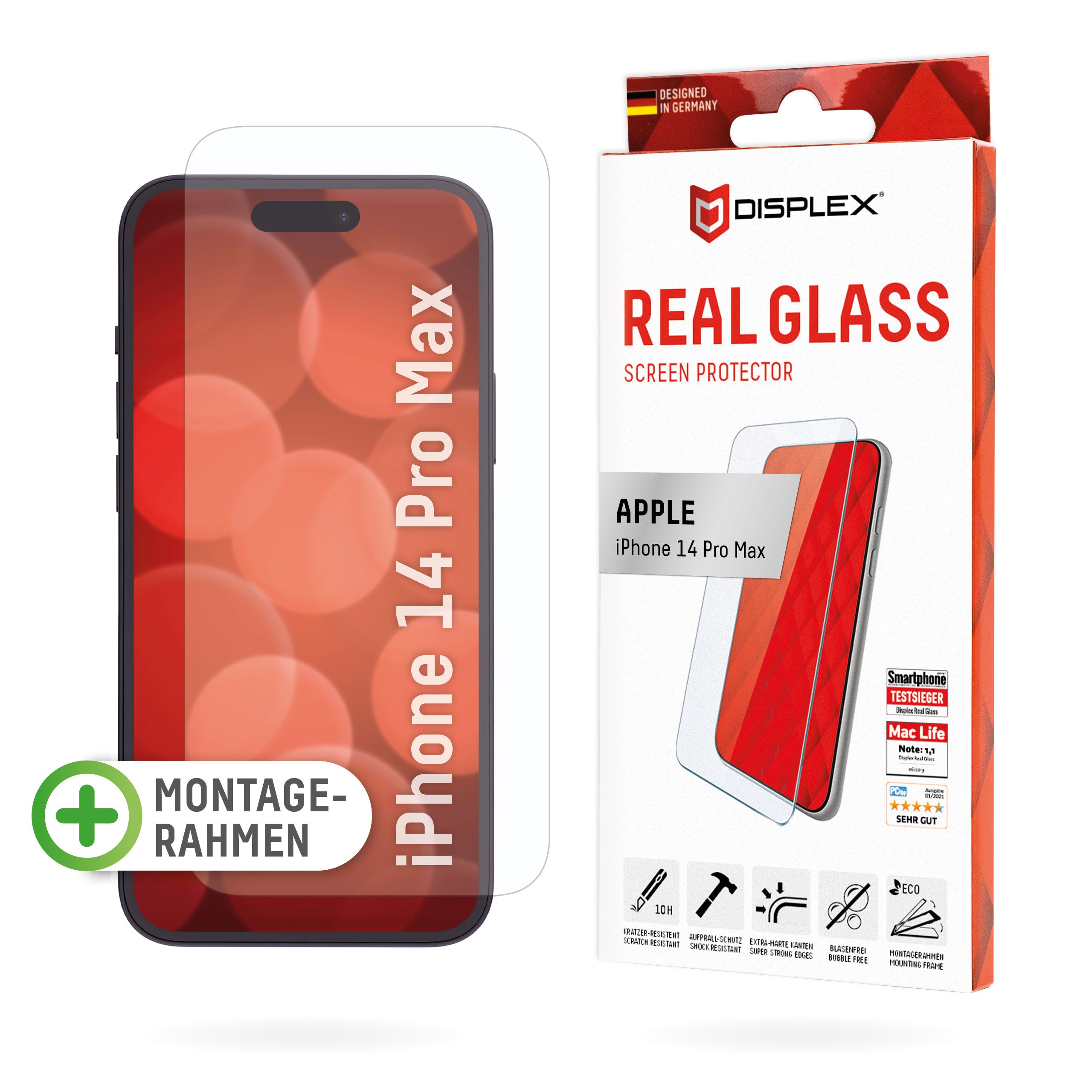 Displex Displayschutz (Panzerglas), Hüllenfreundlich – für iPhone 14 Pro Max – mit Applikator