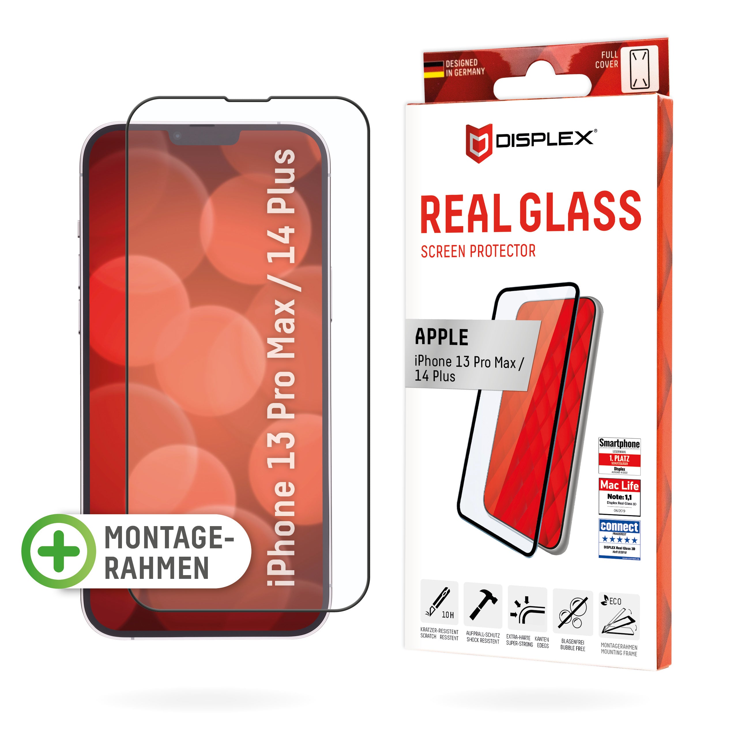Displex Displayschutz (Panzerglas), Full Cover – für iPhone 13 Pro Max/iPhone 14 Plus – mit Applikator