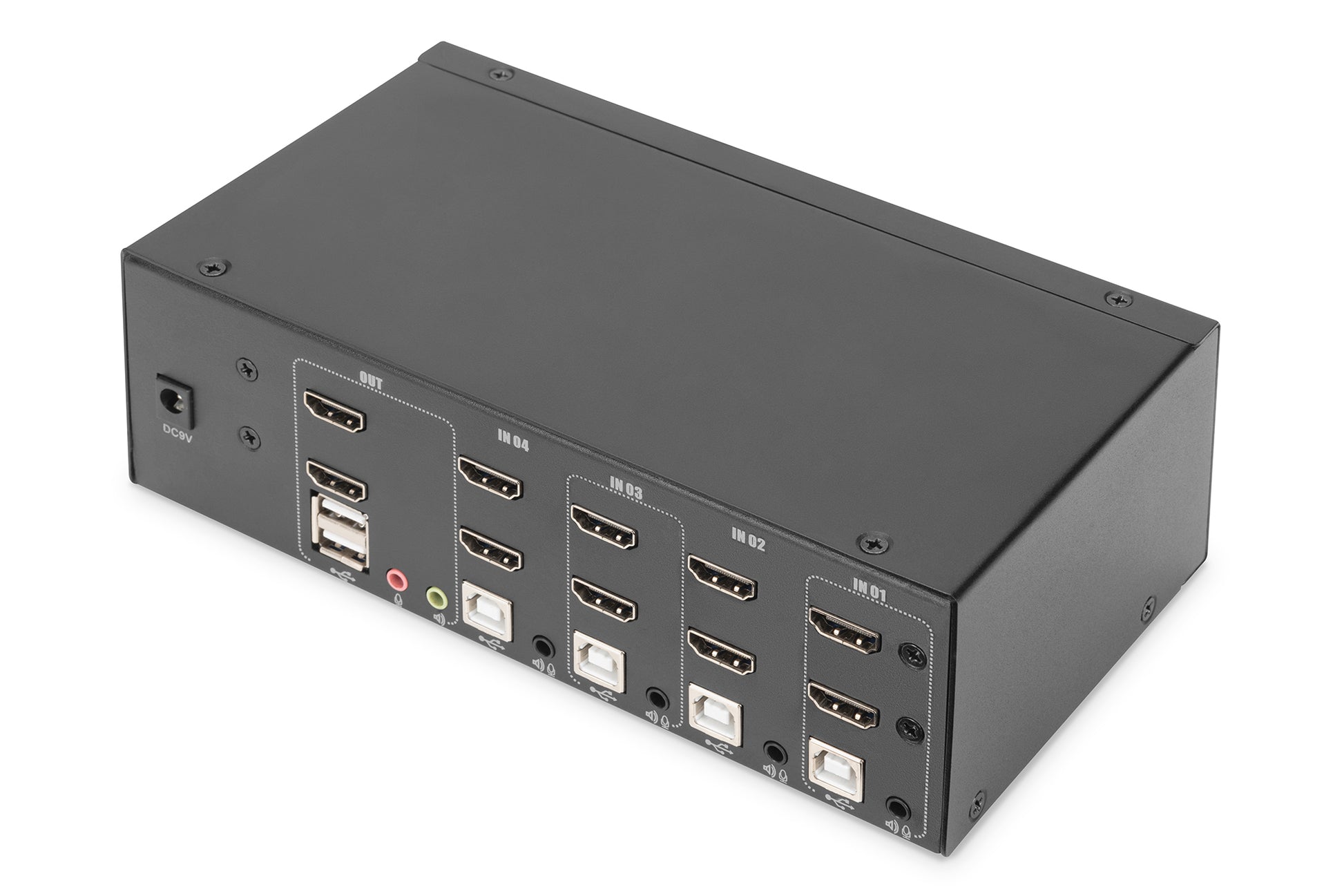 Digitus KVM-Switch 4-Port, Dual-Display, USB 2.0/HDMI, 4K (3840 × 2160), Audio, USB-Hub