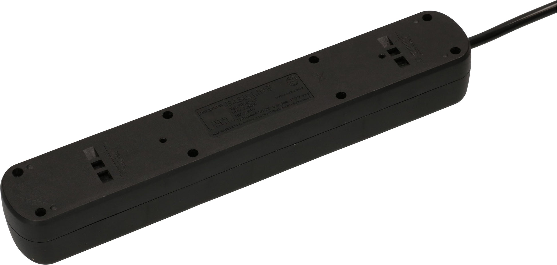 Max Hauri AG Max Hauri Basic-Line – Steckdosenleiste, 4× T13, 1× USB‑A, 1× USB‑C, mit Schalter, 1,5 m, Stecker T12, IP20