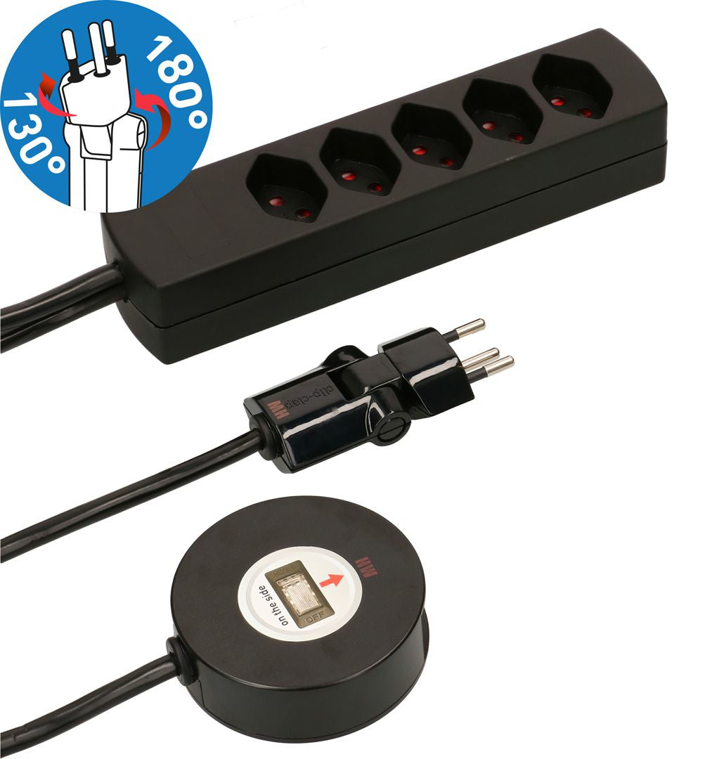 Max Hauri AG Max Hauri SAFETY-LINE Steckdosenleiste – 5×T13, mit Schalter, 2 m, Überstromschutz, Eingang T12 – schwarz