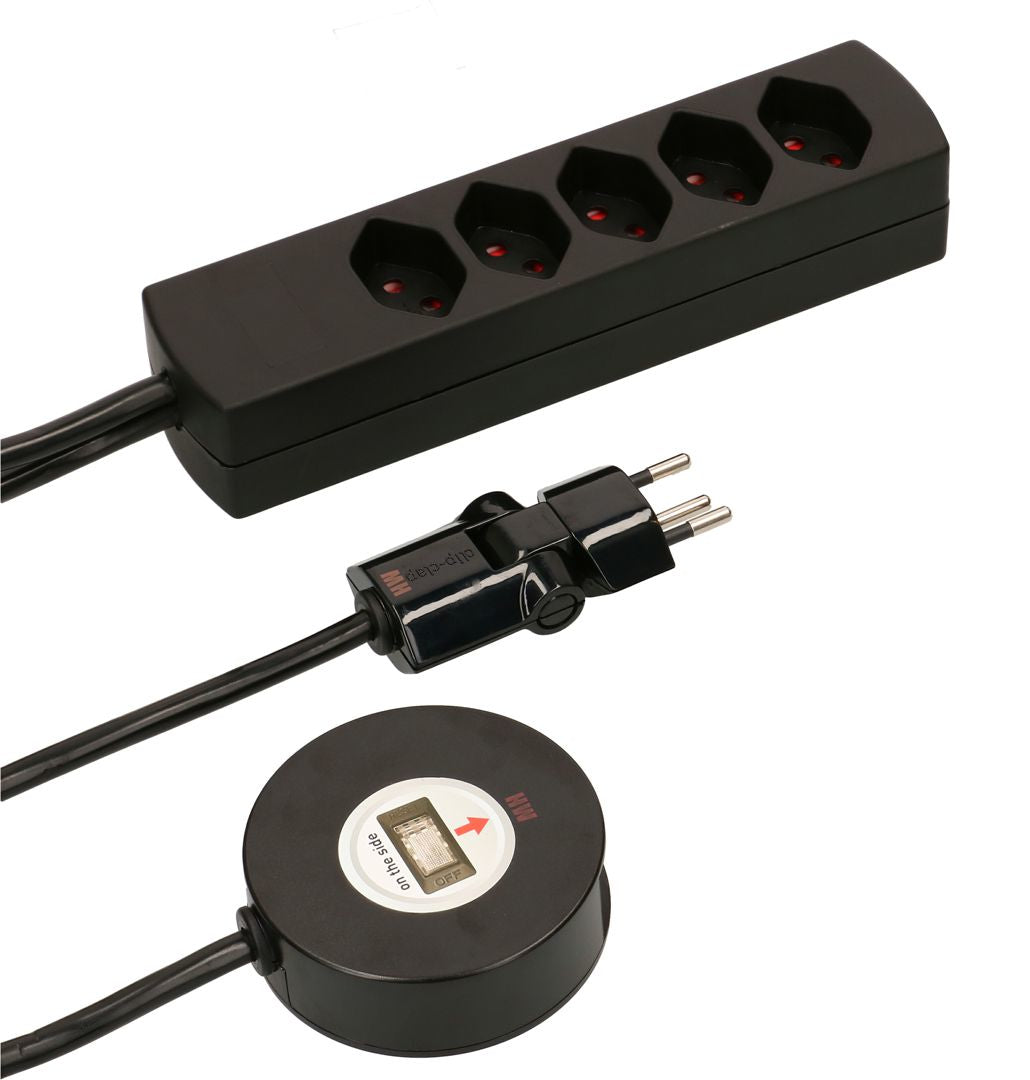 Max Hauri AG Max Hauri SAFETY-LINE Steckdosenleiste – 5×T13, mit Schalter, 2 m, Überstromschutz, Eingang T12 – schwarz