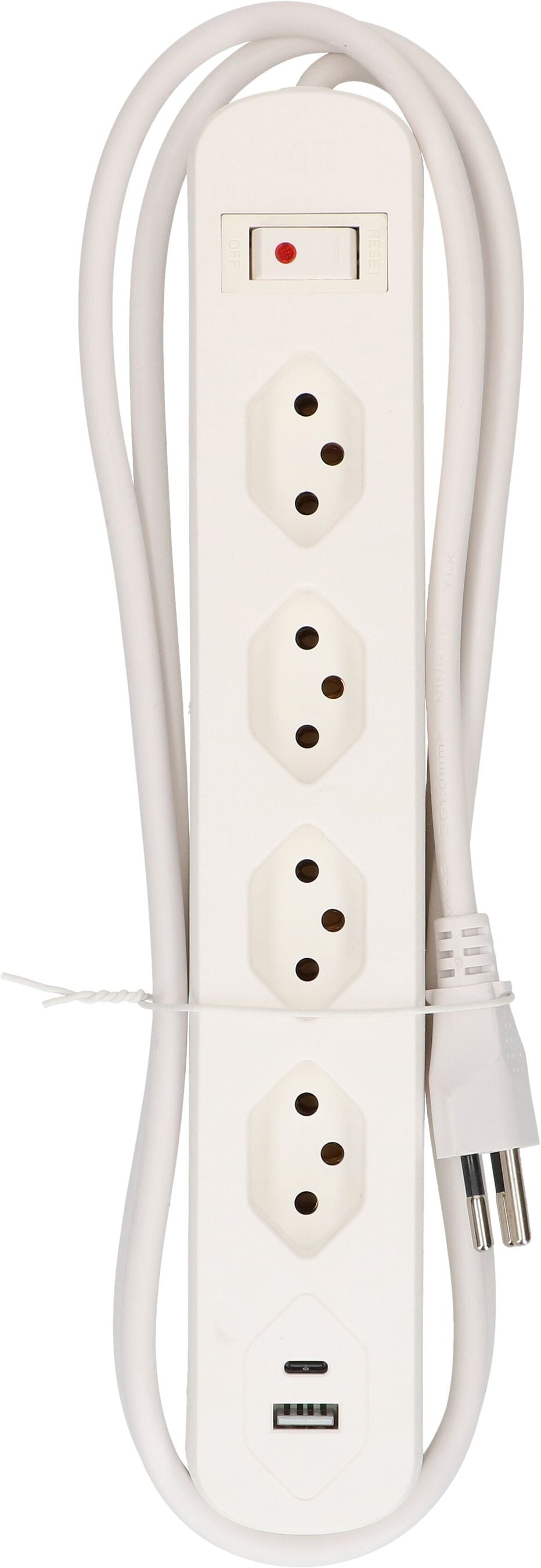 Max Hauri AG Max Hauri Basic-Line – Steckdosenleiste, 4× T13, 2× USB, mit Schalter, 1,5 m, Stecker T12, IP20