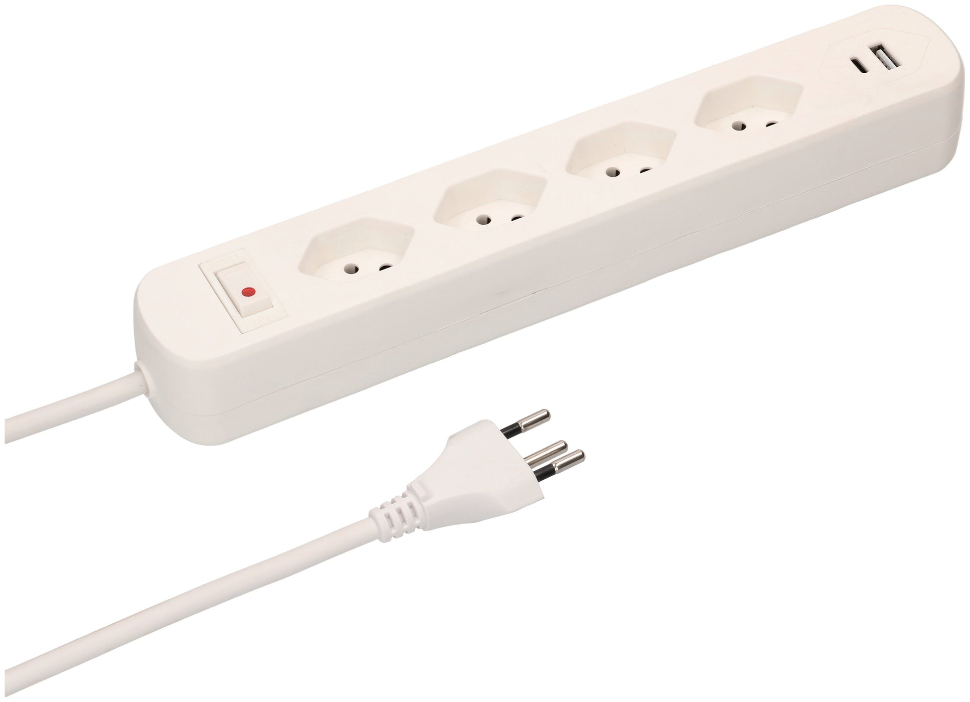 Max Hauri AG Max Hauri Basic-Line – Steckdosenleiste, 4× T13, 2× USB, mit Schalter, 1,5 m, Stecker T12, IP20