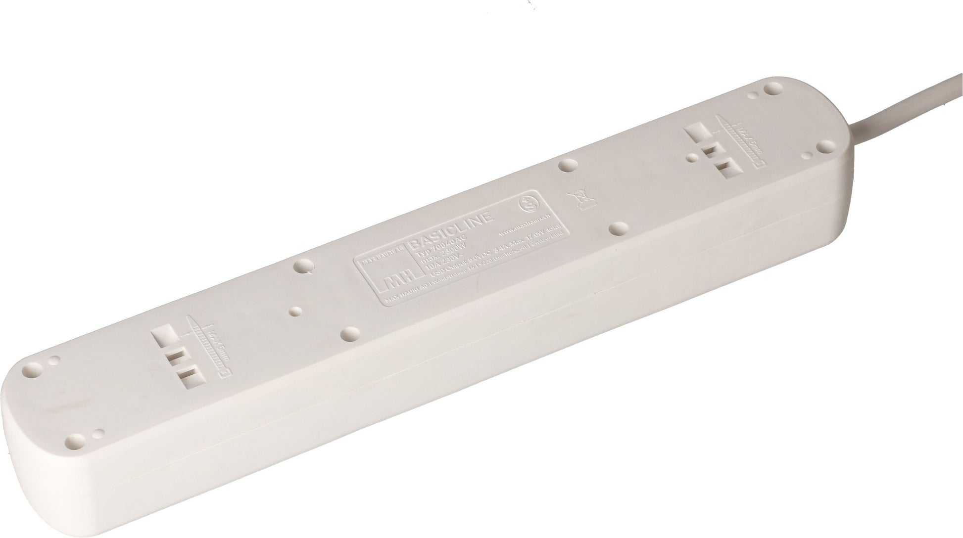Max Hauri AG Max Hauri Basic-Line – Steckdosenleiste, 4× T13, 2× USB, mit Schalter, 1,5 m, Stecker T12, IP20