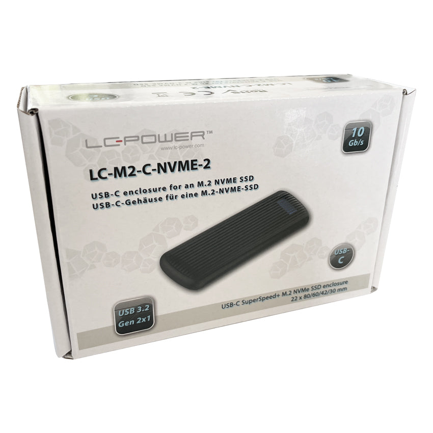 LC-Power LC-M2-C-NVME-2 – 1-Bay Desktop SSD-Gehäuse – NVMe M.2, USB 3,2 Gen 2 (10 Gbit/s), USB-C