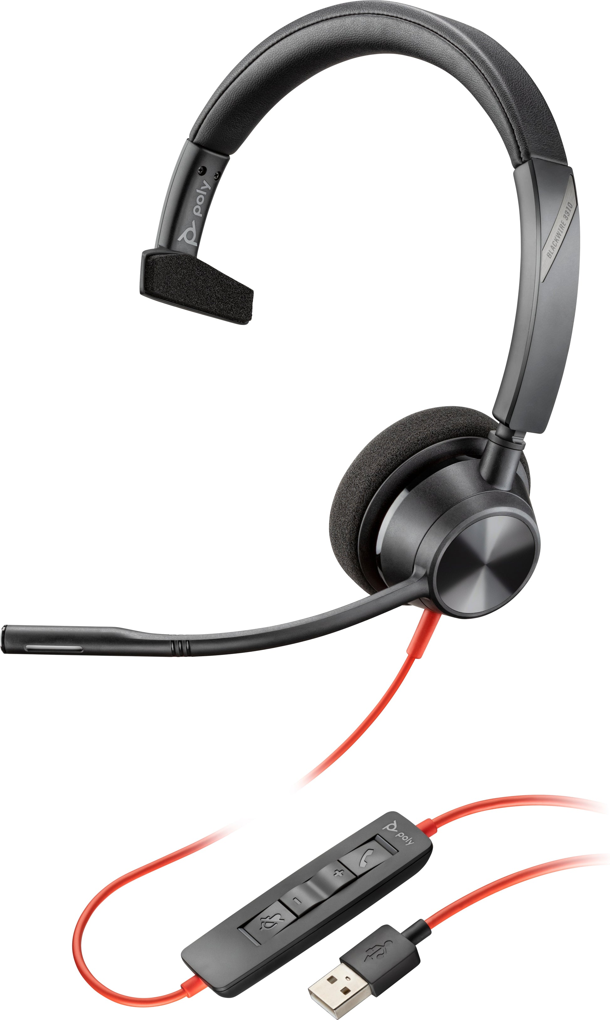 Poly Blackwire 5220 C5220 Office-Headset – On-Ear, Stereo, Kabelgebunden, USB-A + 3,5 mm Klinke, Schwarz