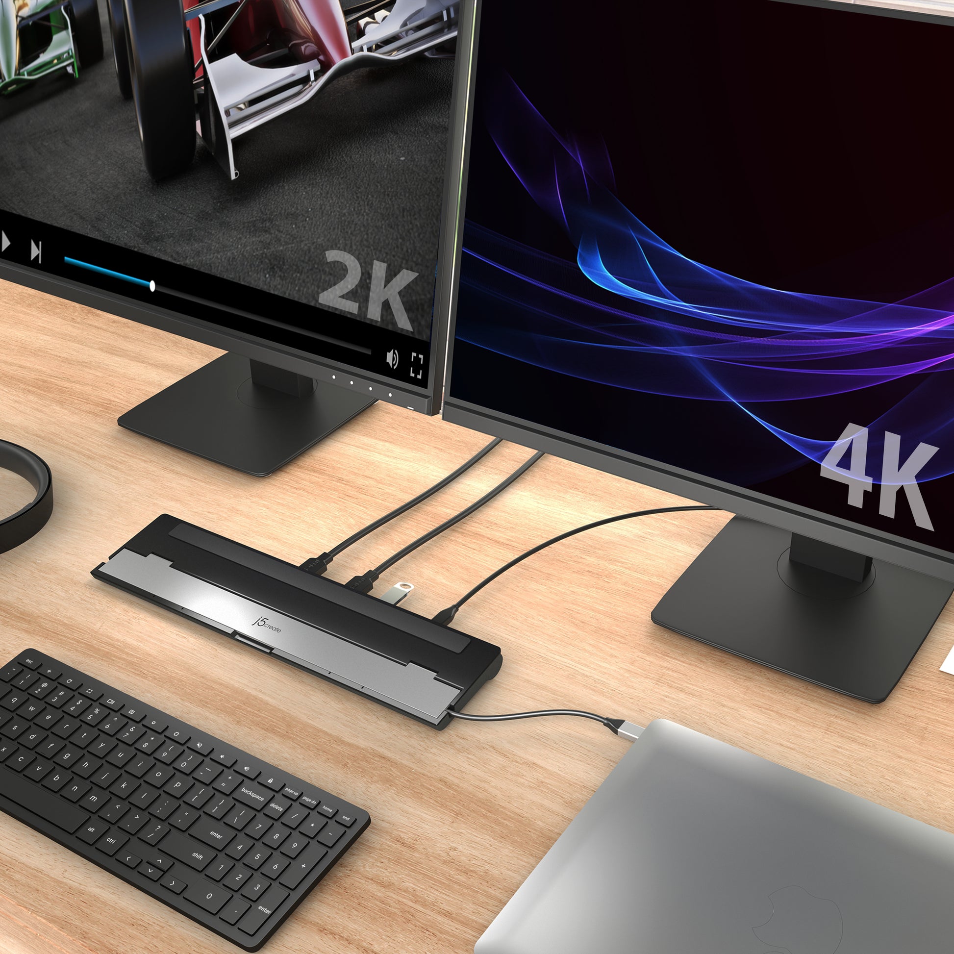 j5create JCD542-N Dockingstation – USB-C, 2× HDMI, 3× USB-A, 100 W PD, GbE, SD/microSD, für Windows/Mac