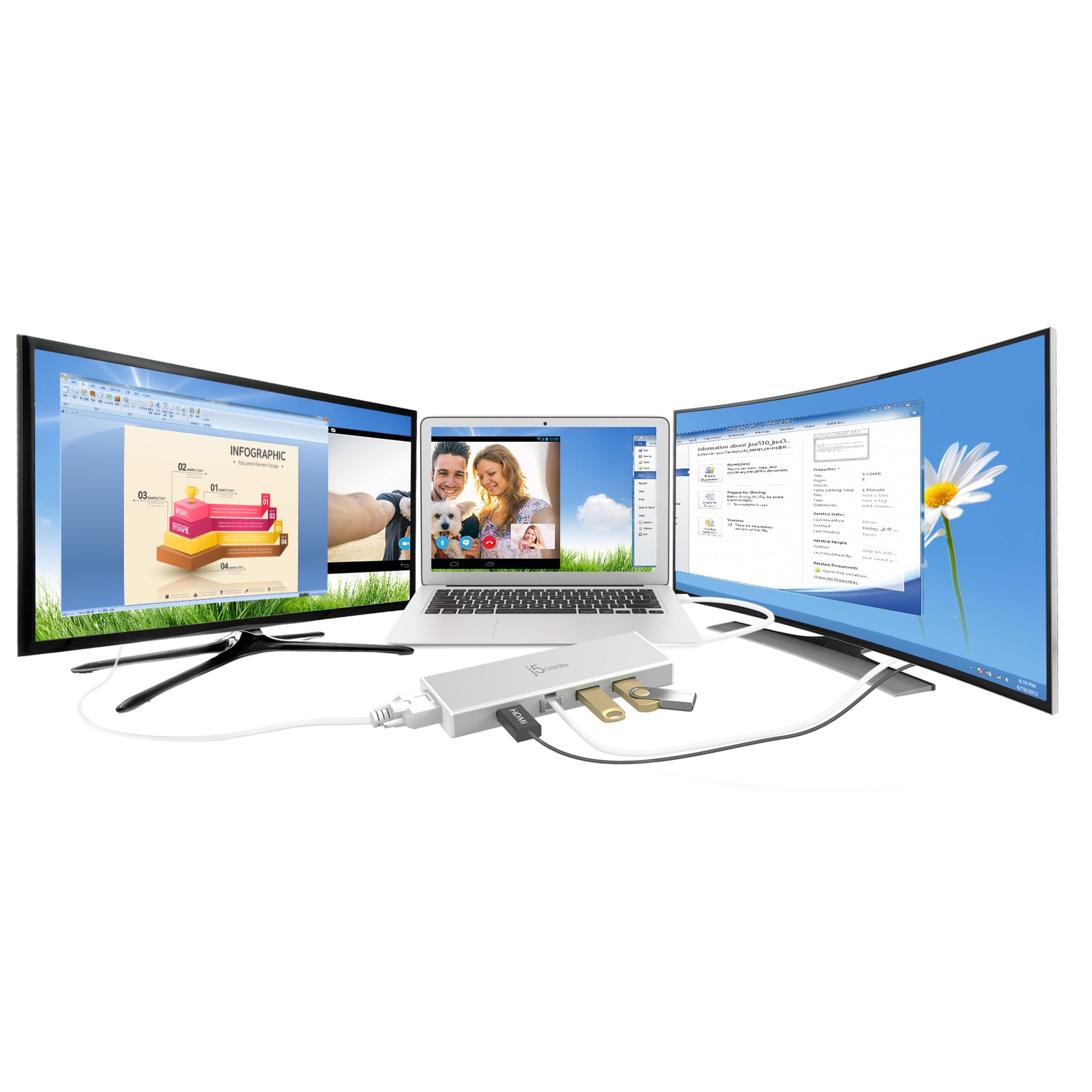 j5create JUD380-N Multiport-Adapter – USB-A, 1× HDMI, 1× VGA, GbE, für Windows/Mac