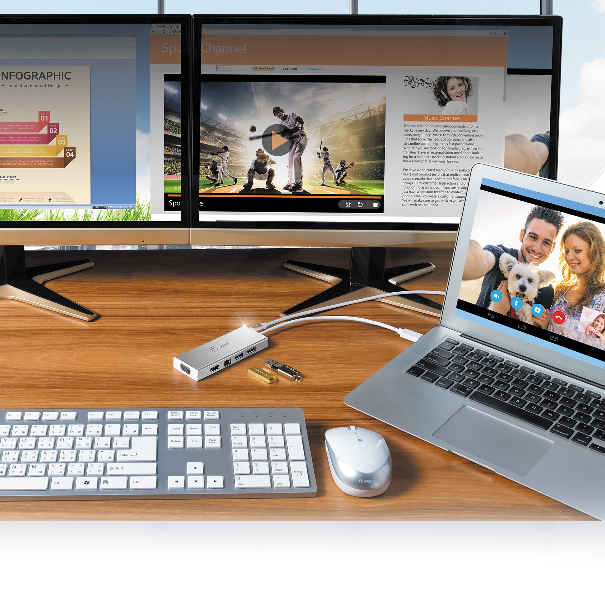 j5create JUD380-N Multiport-Adapter – USB-A, 1× HDMI, 1× VGA, GbE, für Windows/Mac